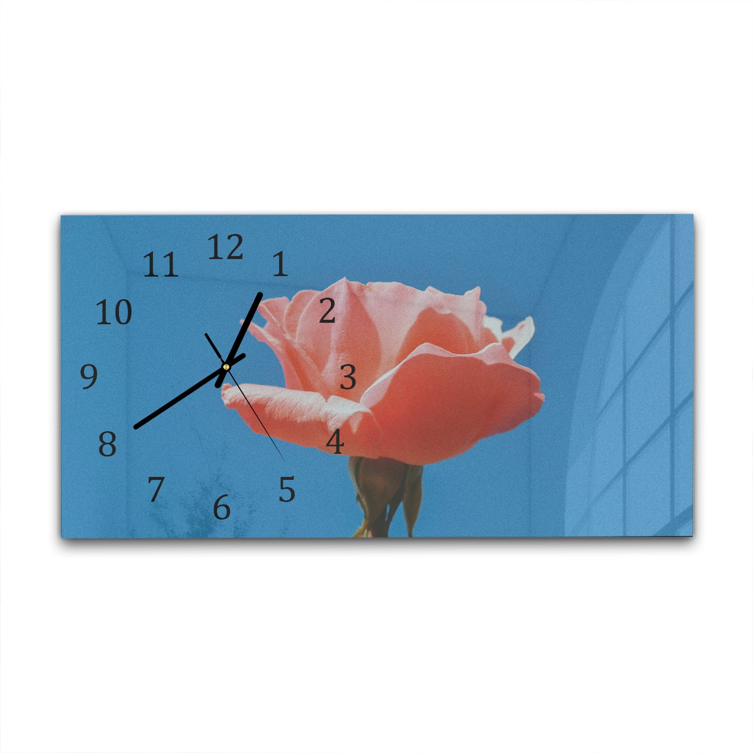 Wanduhr 60x30 - Rose mit blauem Himmel