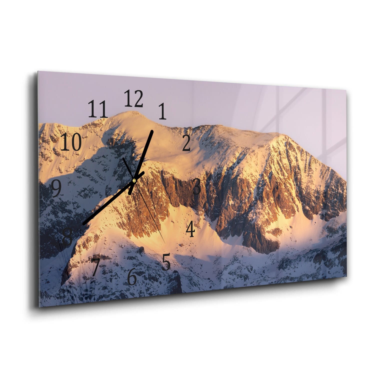 Wanduhr 60x30 - Berggipfel im ersten Licht