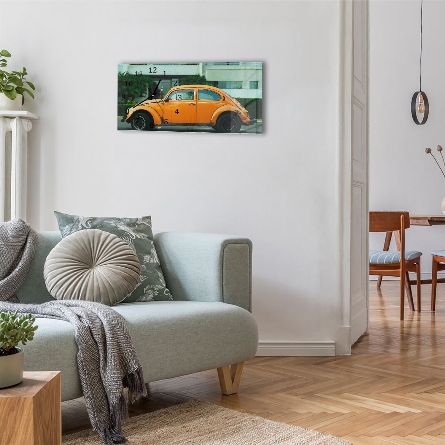 Wanduhr 60x30 - Gelber VW Käfer