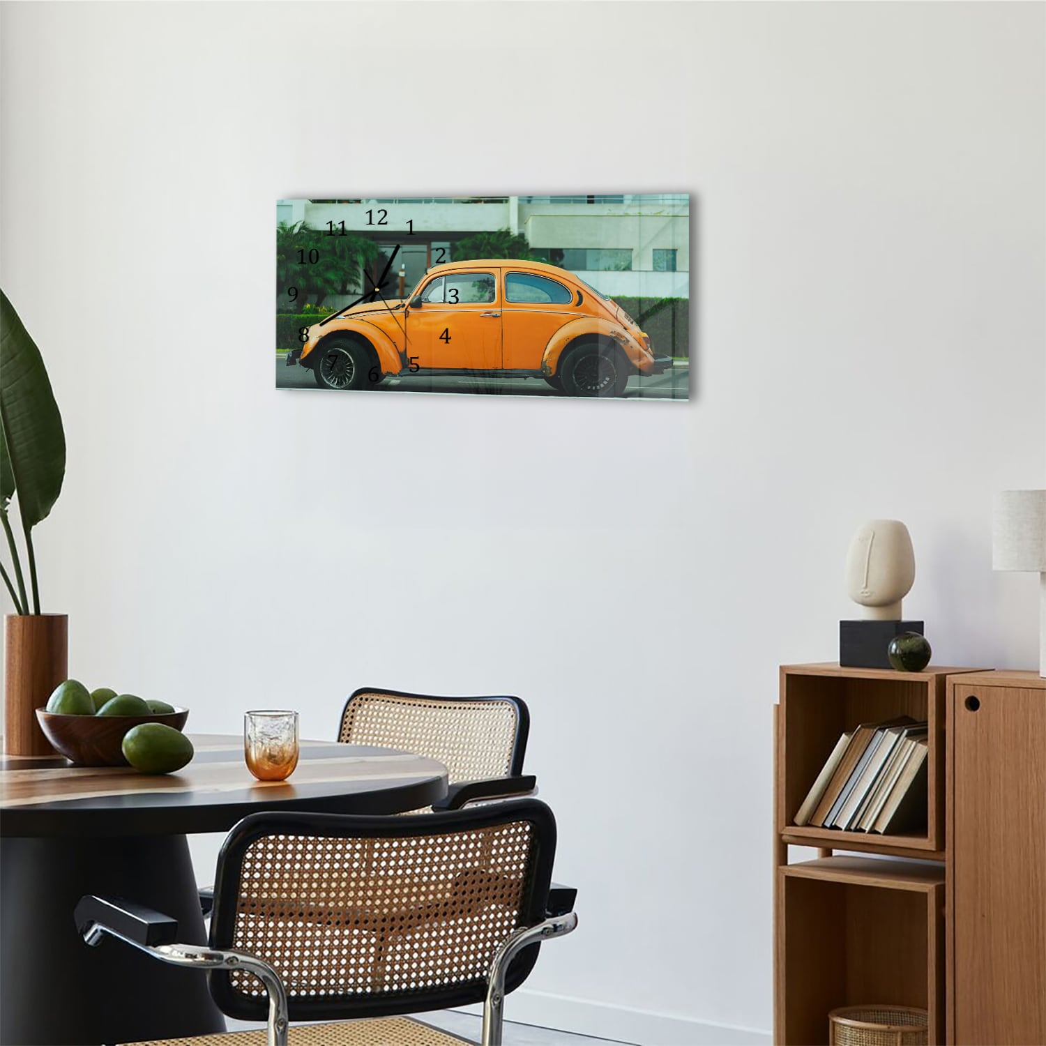 Wanduhr 60x30 - Gelber VW Käfer