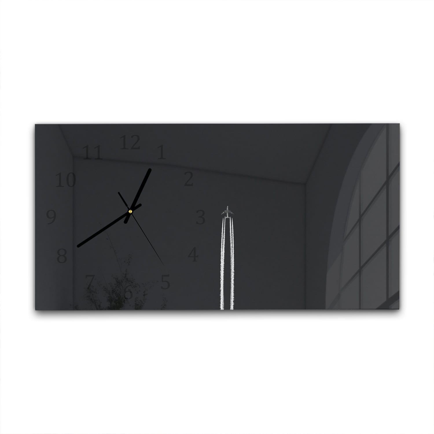 Wanduhr 60x30 - Schwarz-weiß Flugzeug