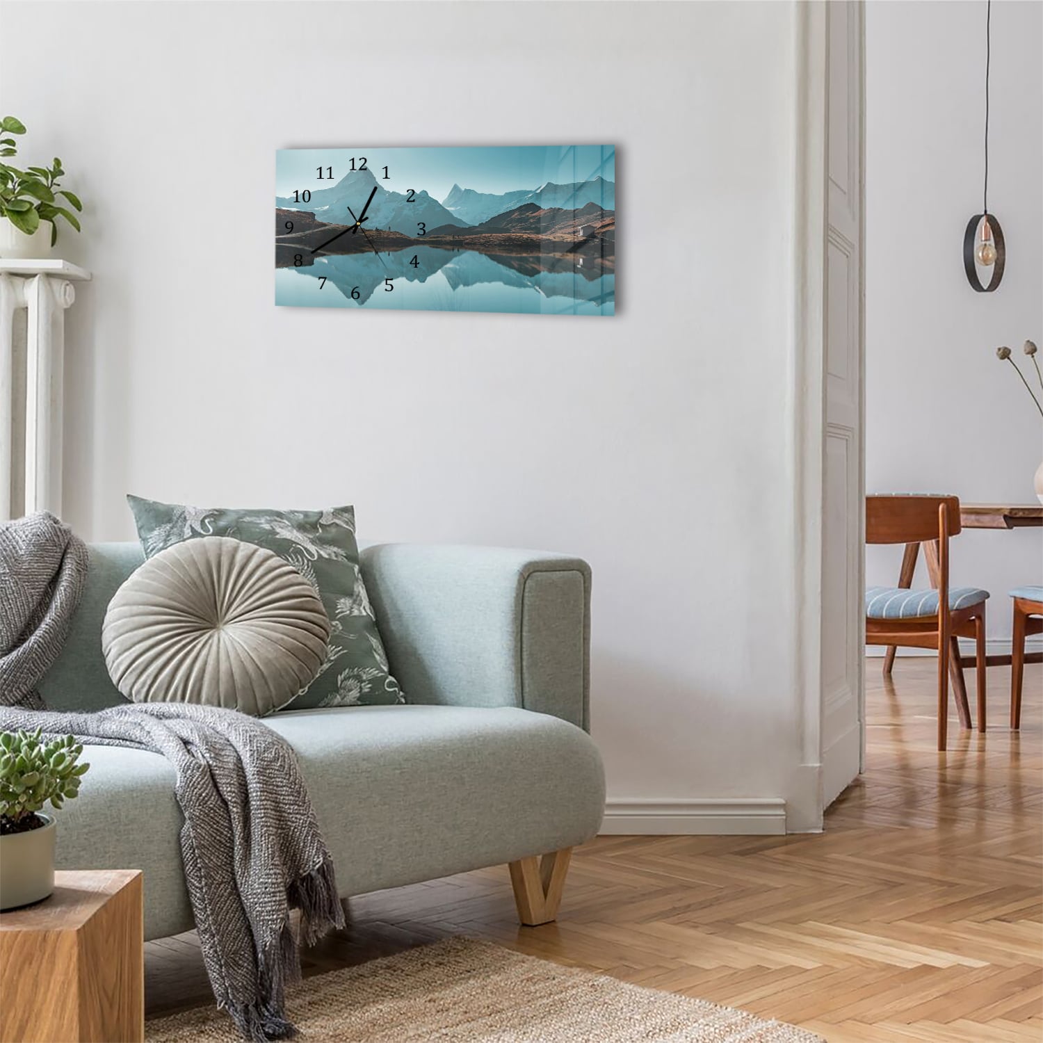 Wanduhr 60x30 - Ruhiger Bergsee