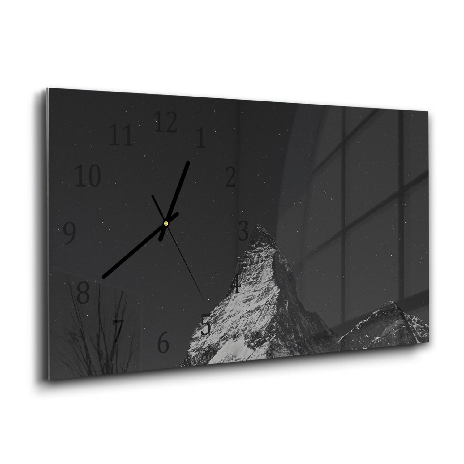 Wanduhr 60x30 - Berggipfel in Schwarz-Weiß