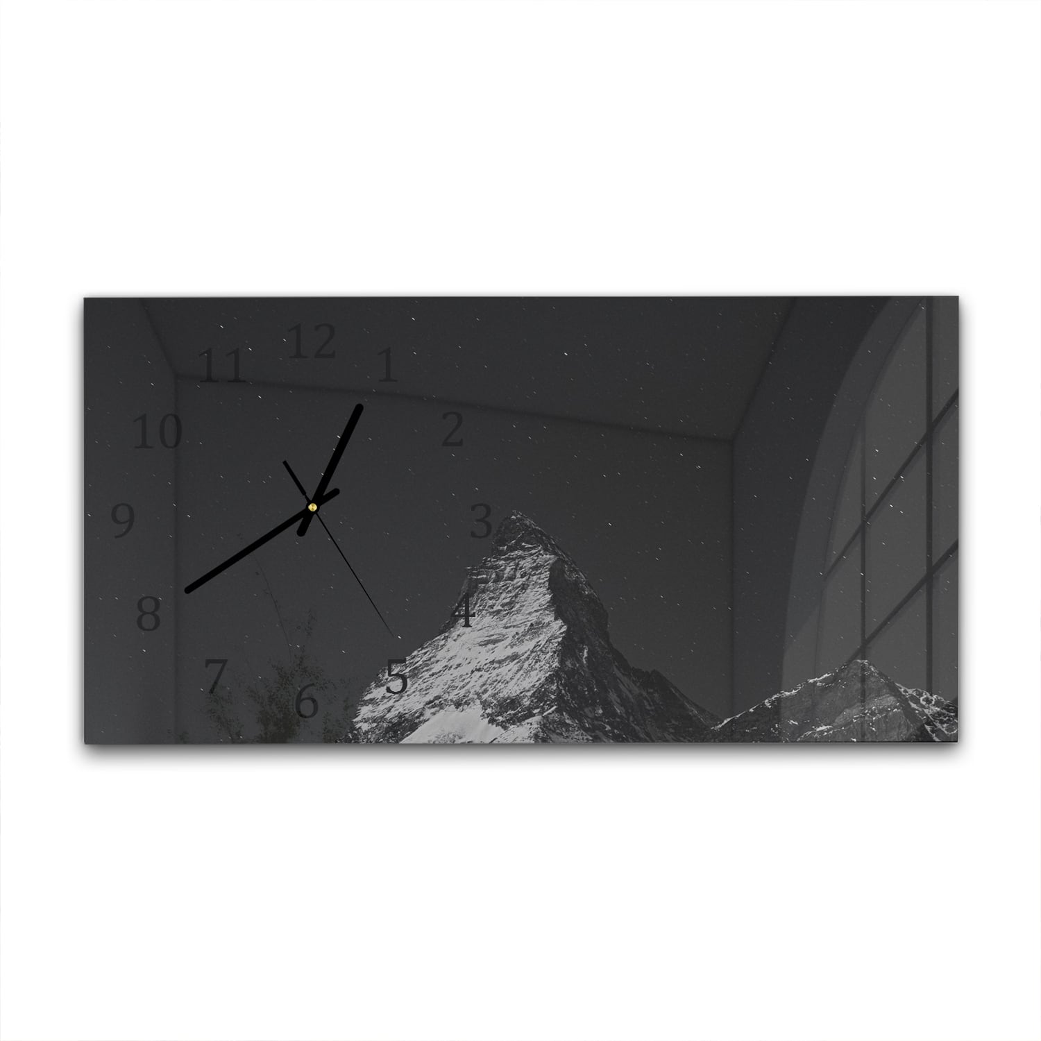 Wanduhr 60x30 - Berggipfel in Schwarz-Weiß