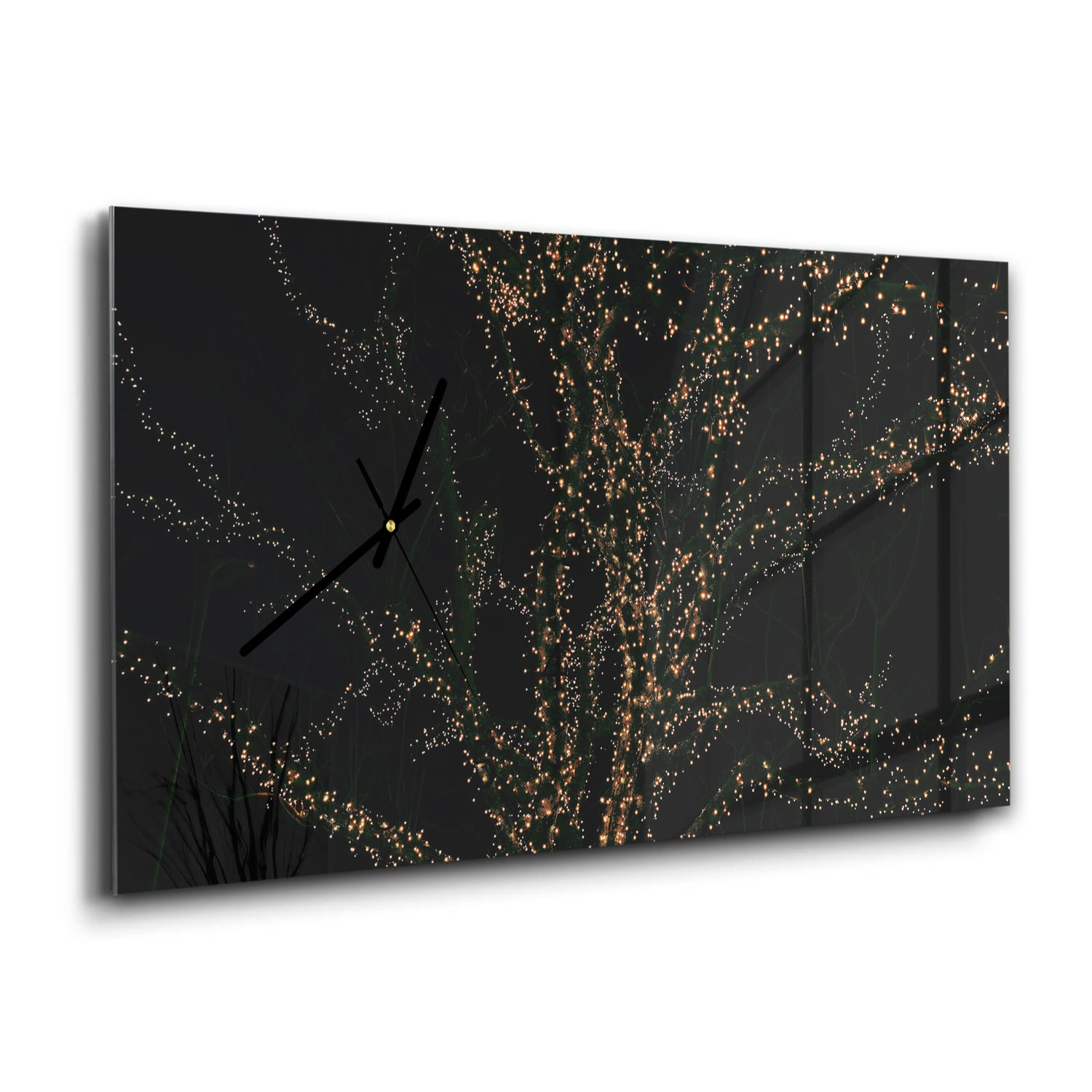 Wanduhr 60x30 - Goldene Lichter am Baum