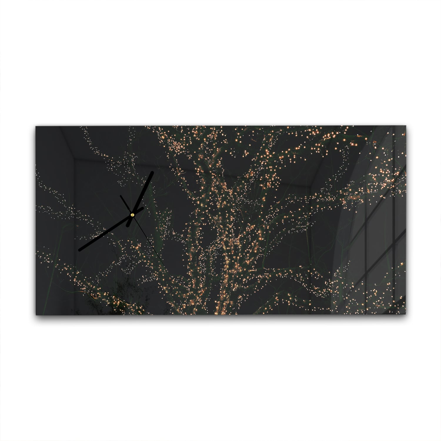 Wanduhr 60x30 - Goldene Lichter am Baum