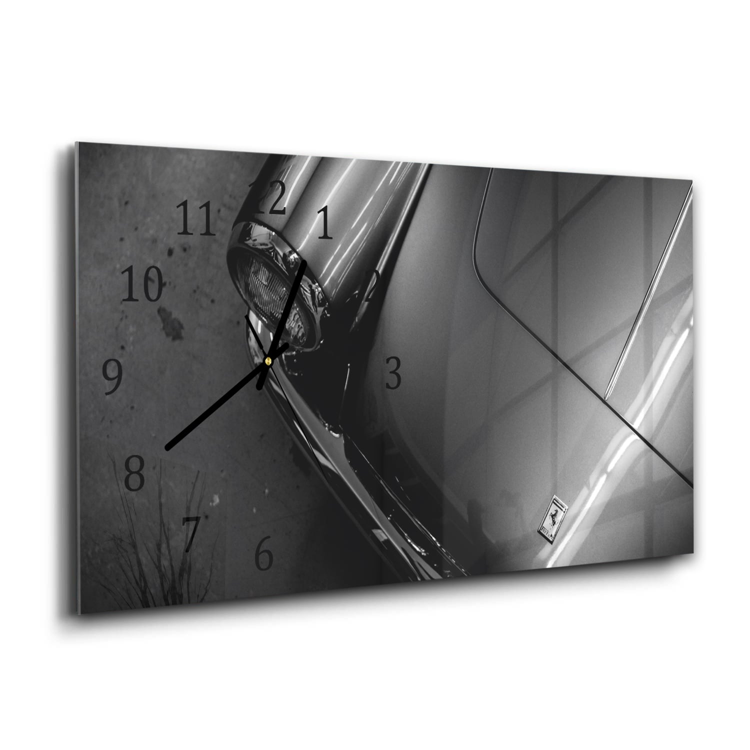 Wanduhr 60x30 - Ferrari in Schwarz-Weiß