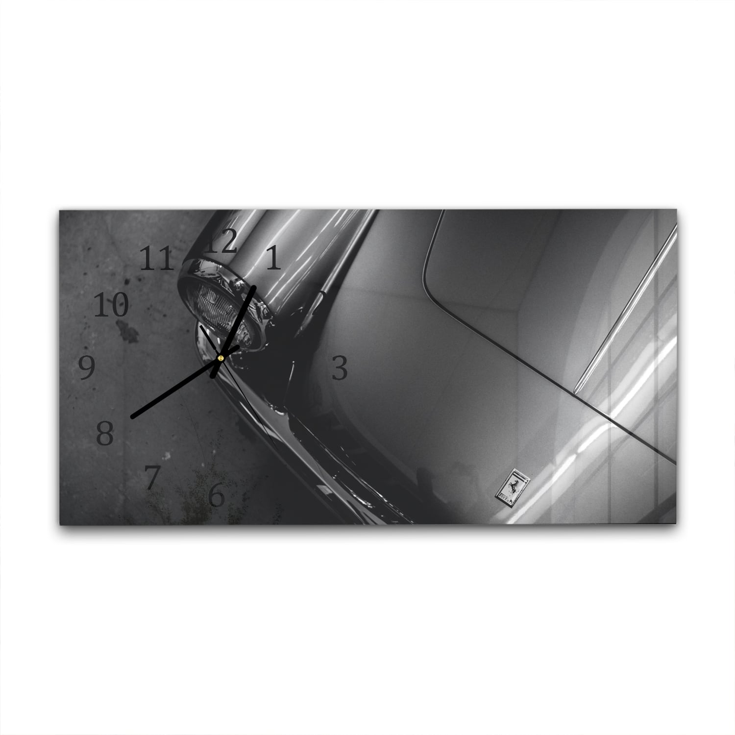 Wanduhr 60x30 - Ferrari in Schwarz-Weiß