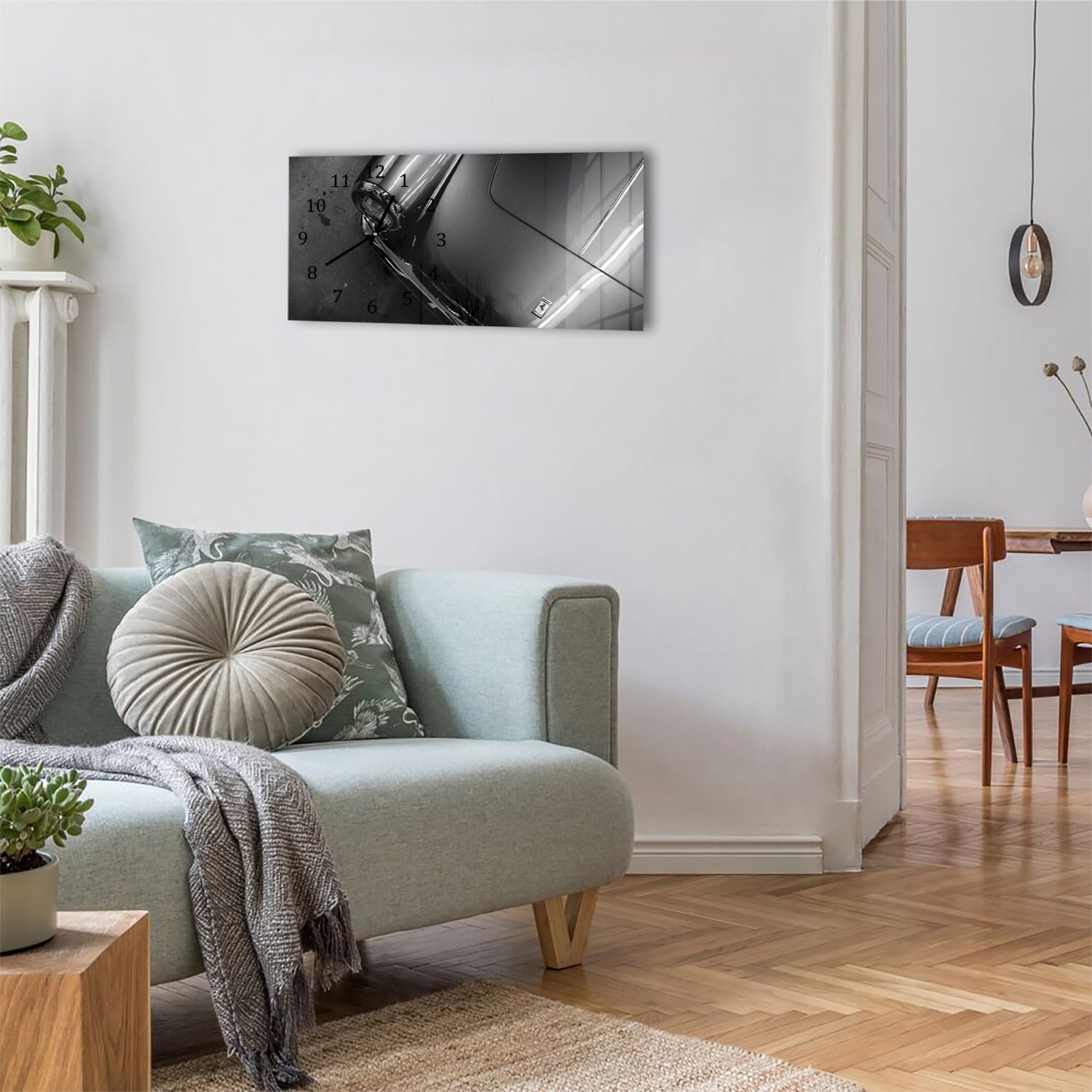 Wanduhr 60x30 - Ferrari in Schwarz-Weiß