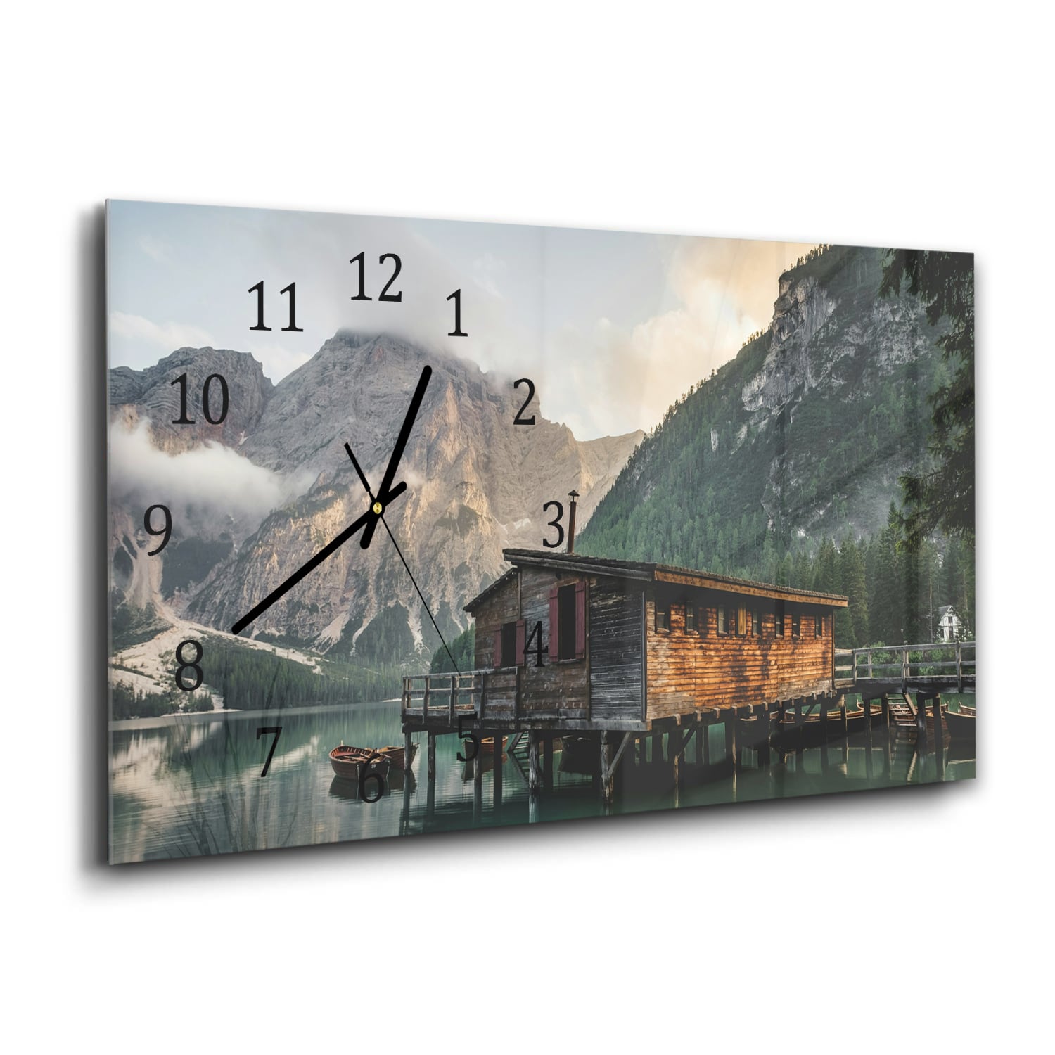 Wanduhr 60x30 - Berghütte am See