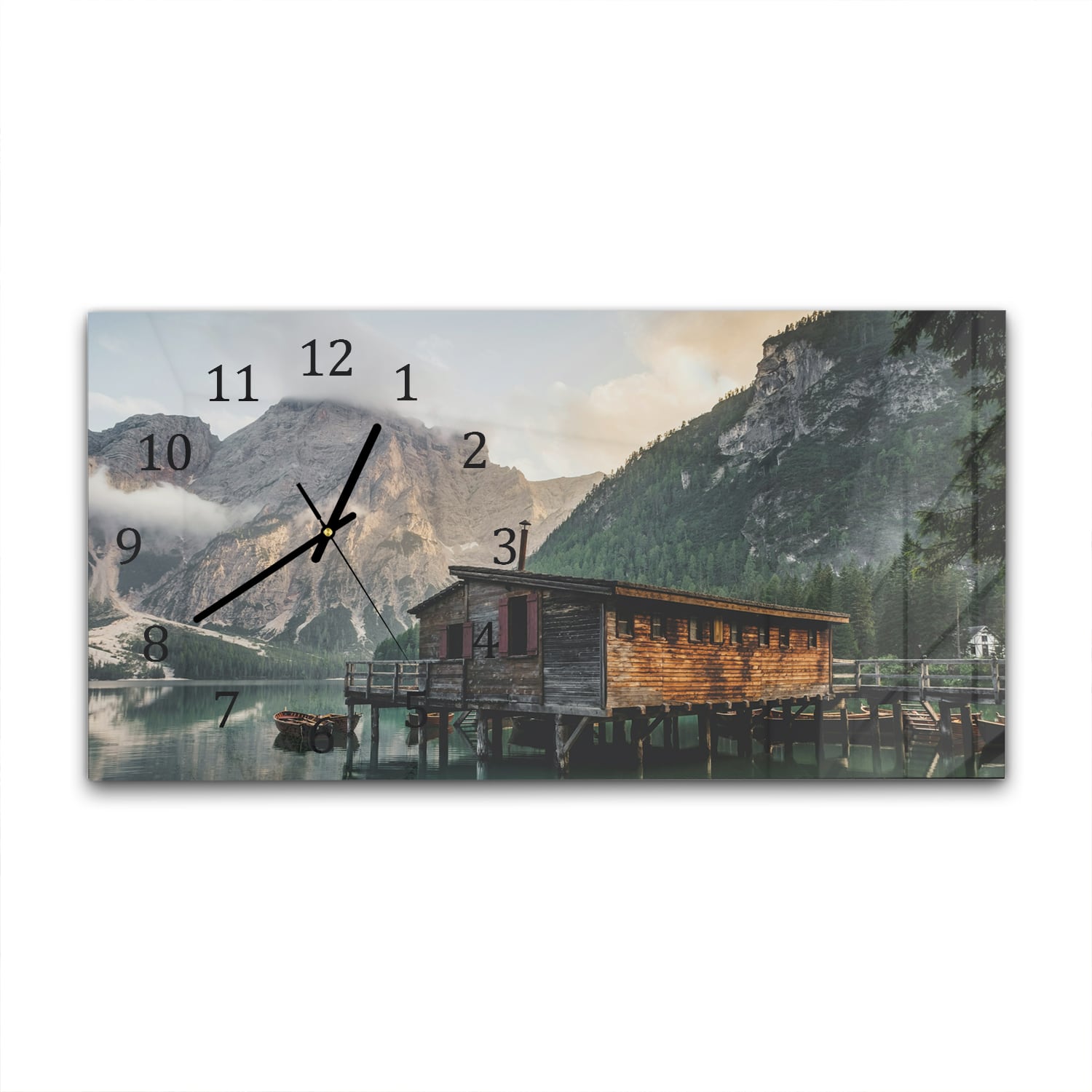 Wanduhr 60x30 - Berghütte am See