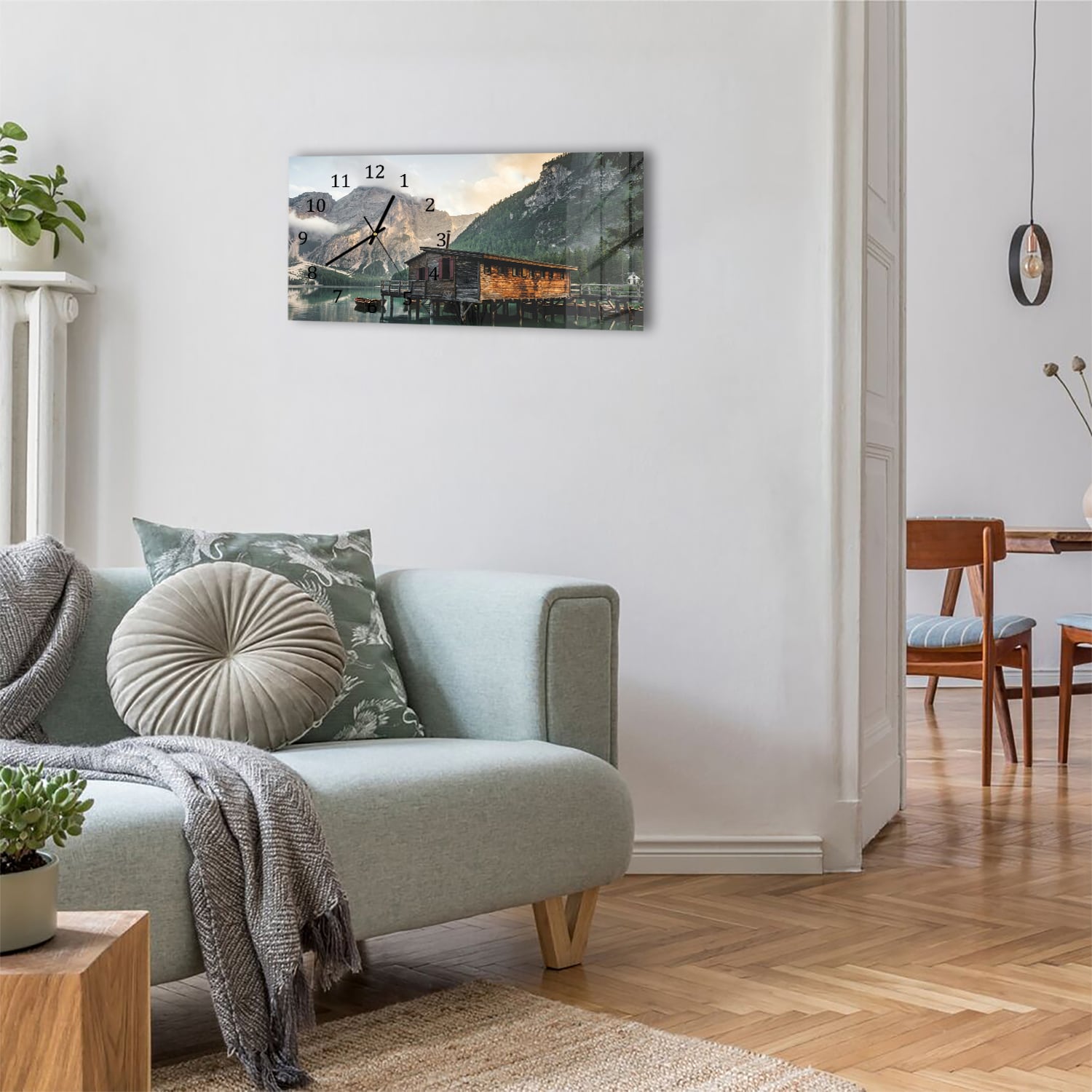 Wanduhr 60x30 - Berghütte am See
