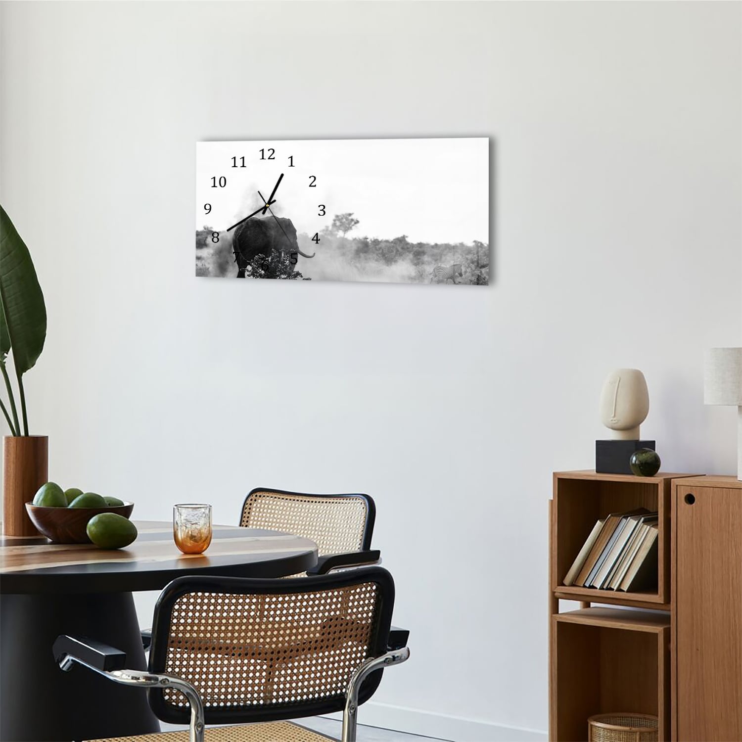 Wanduhr 60x30 - Elefant in Schwarz-Weiß