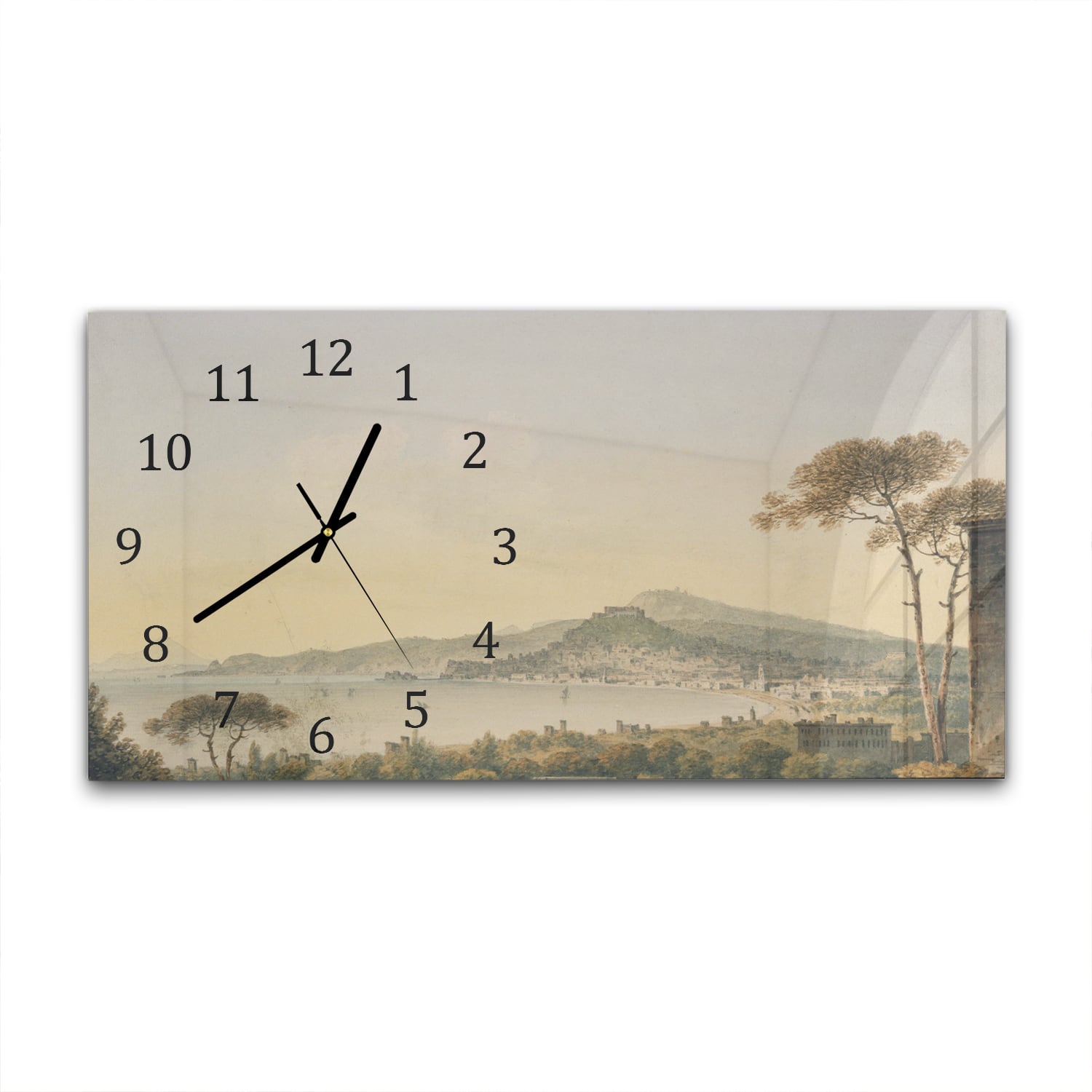 Wanduhr 60x30 - Aquarell-Gemälde Küstenlinie