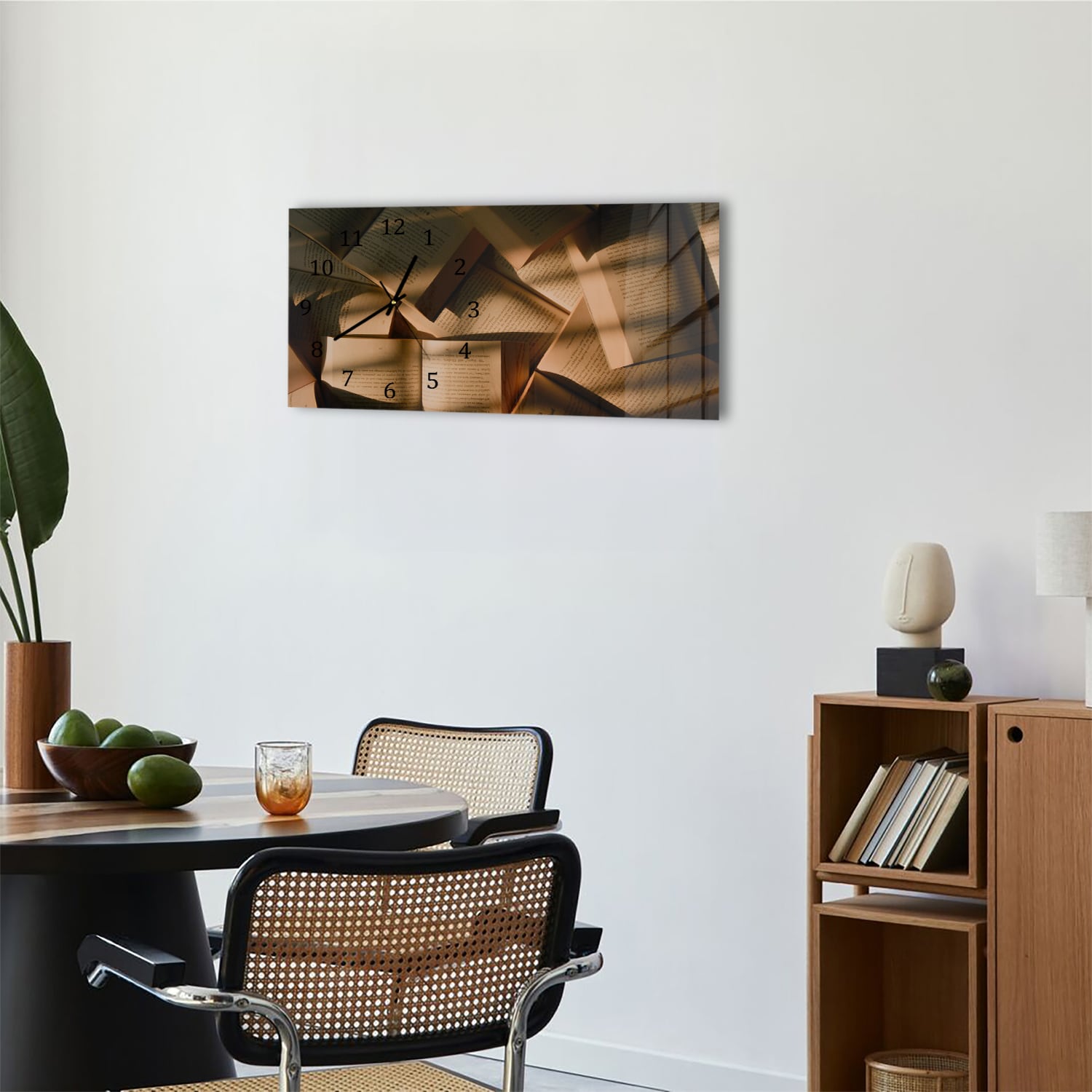 Wanduhr 60x30 - Bücher-Textur