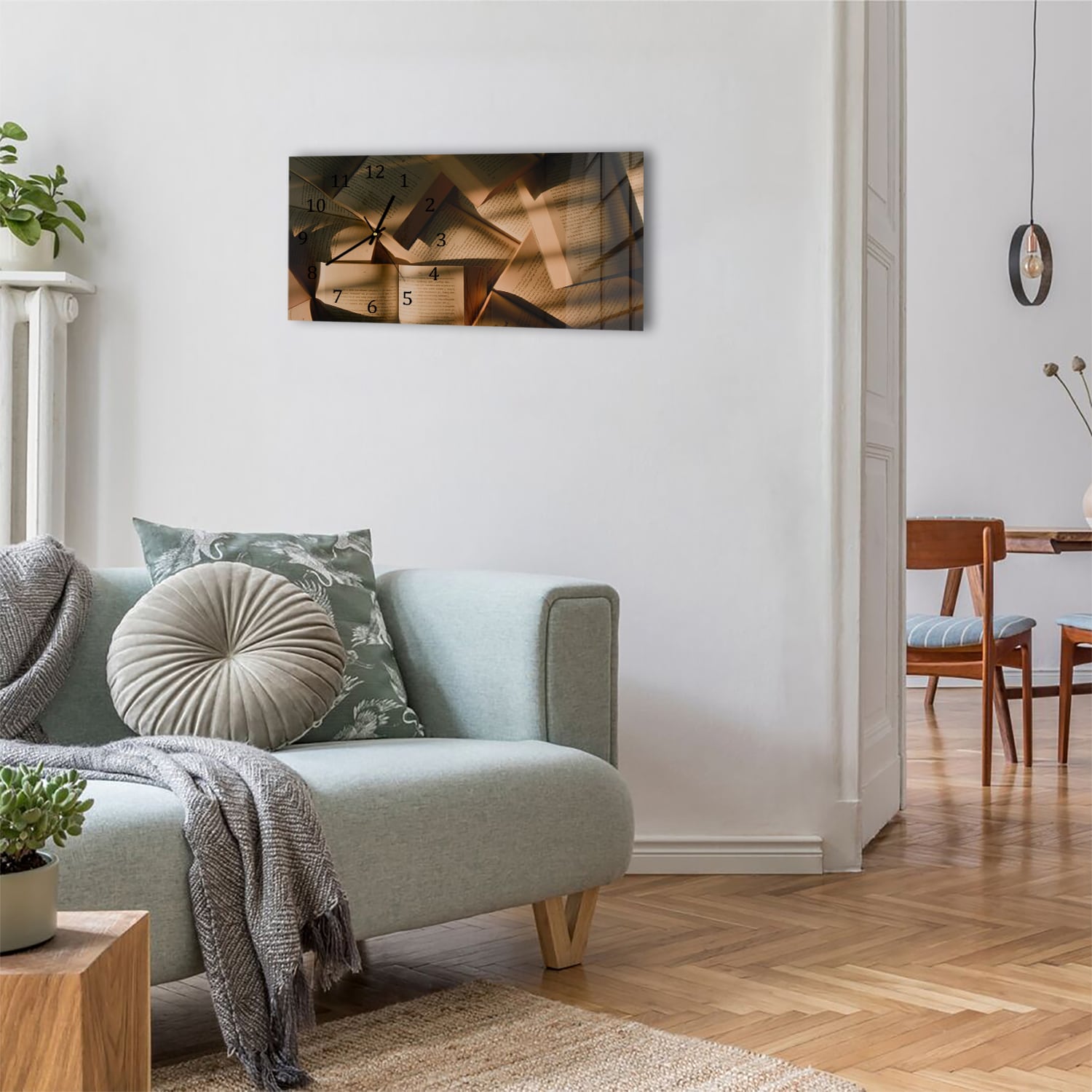 Wanduhr 60x30 - Bücher-Textur