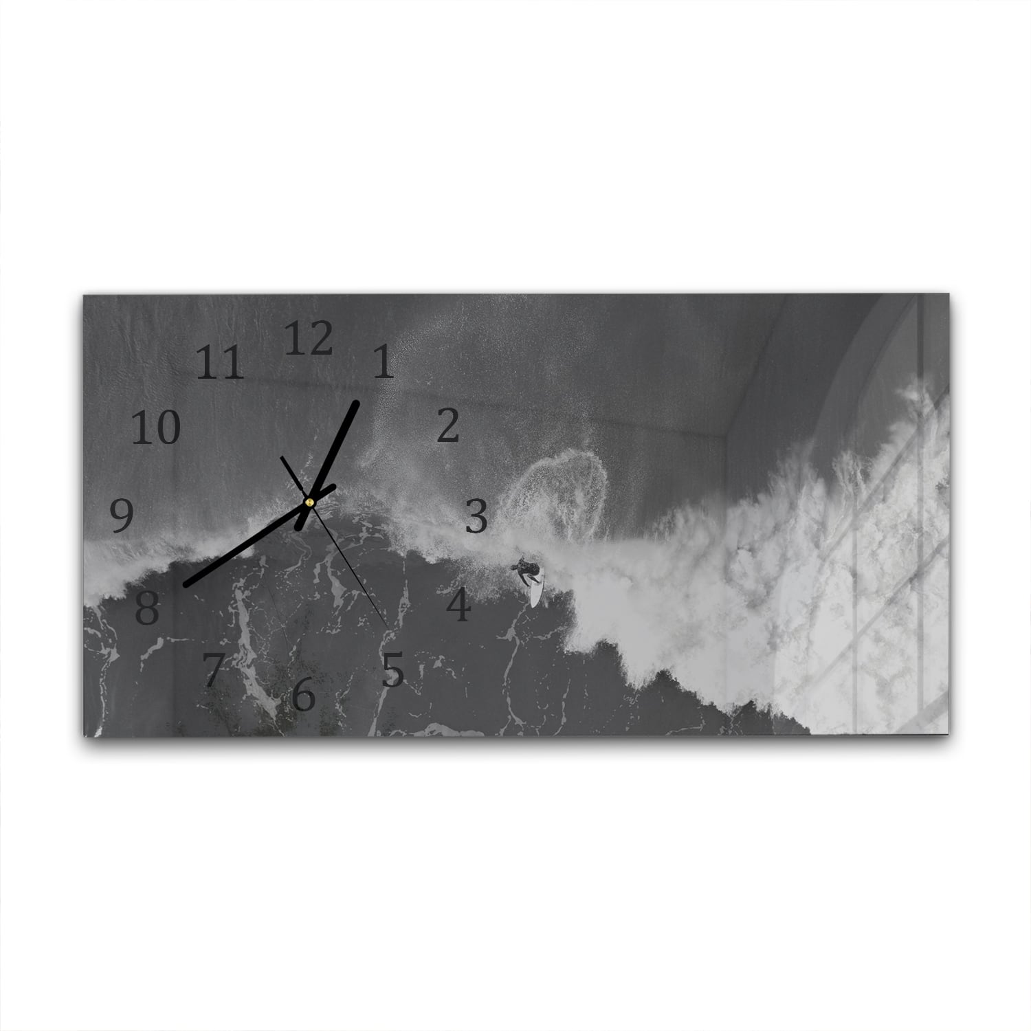 Wanduhr 60x30 - Schwarz-weiß Surfer