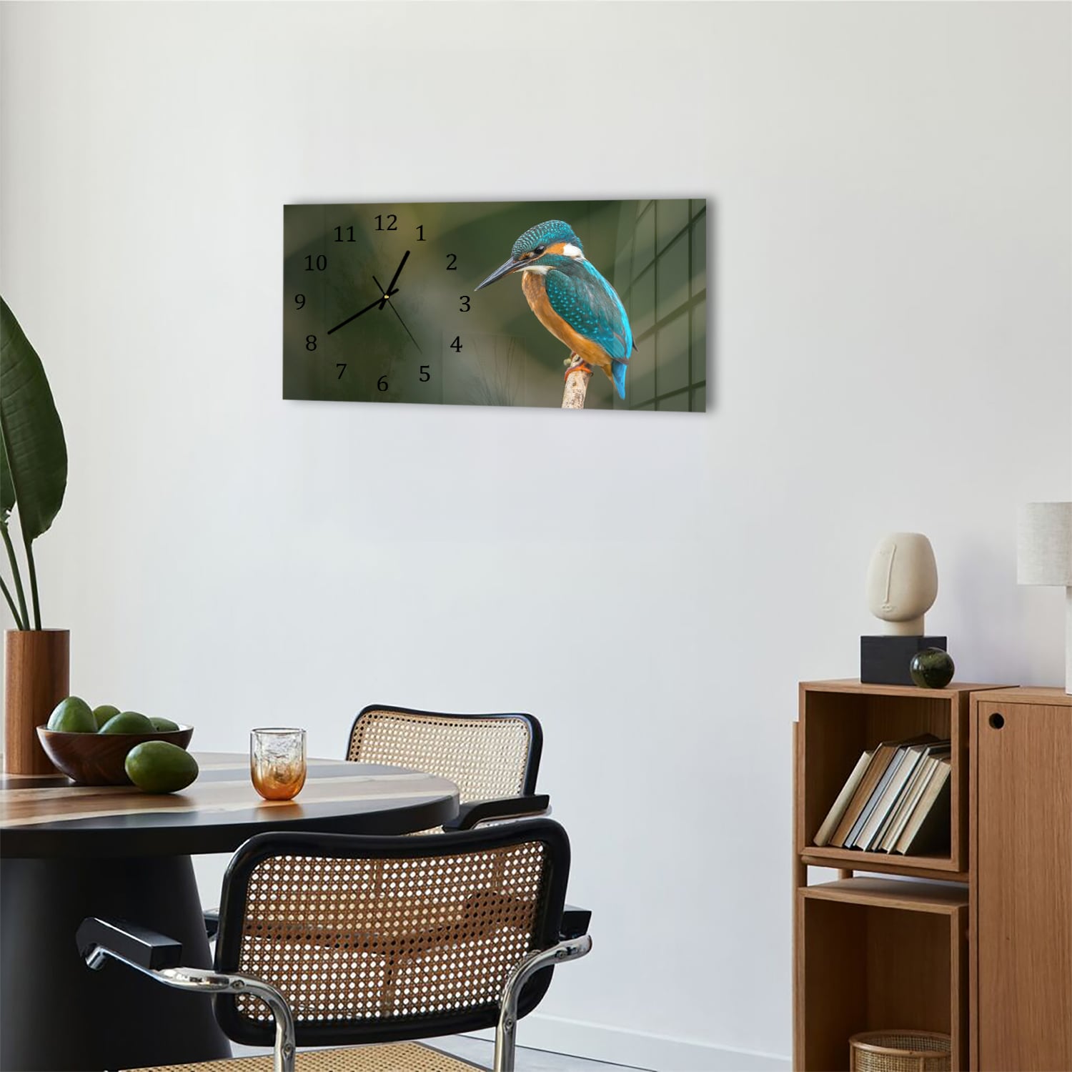 Wanduhr 60x30 - Bunter Eisvogel