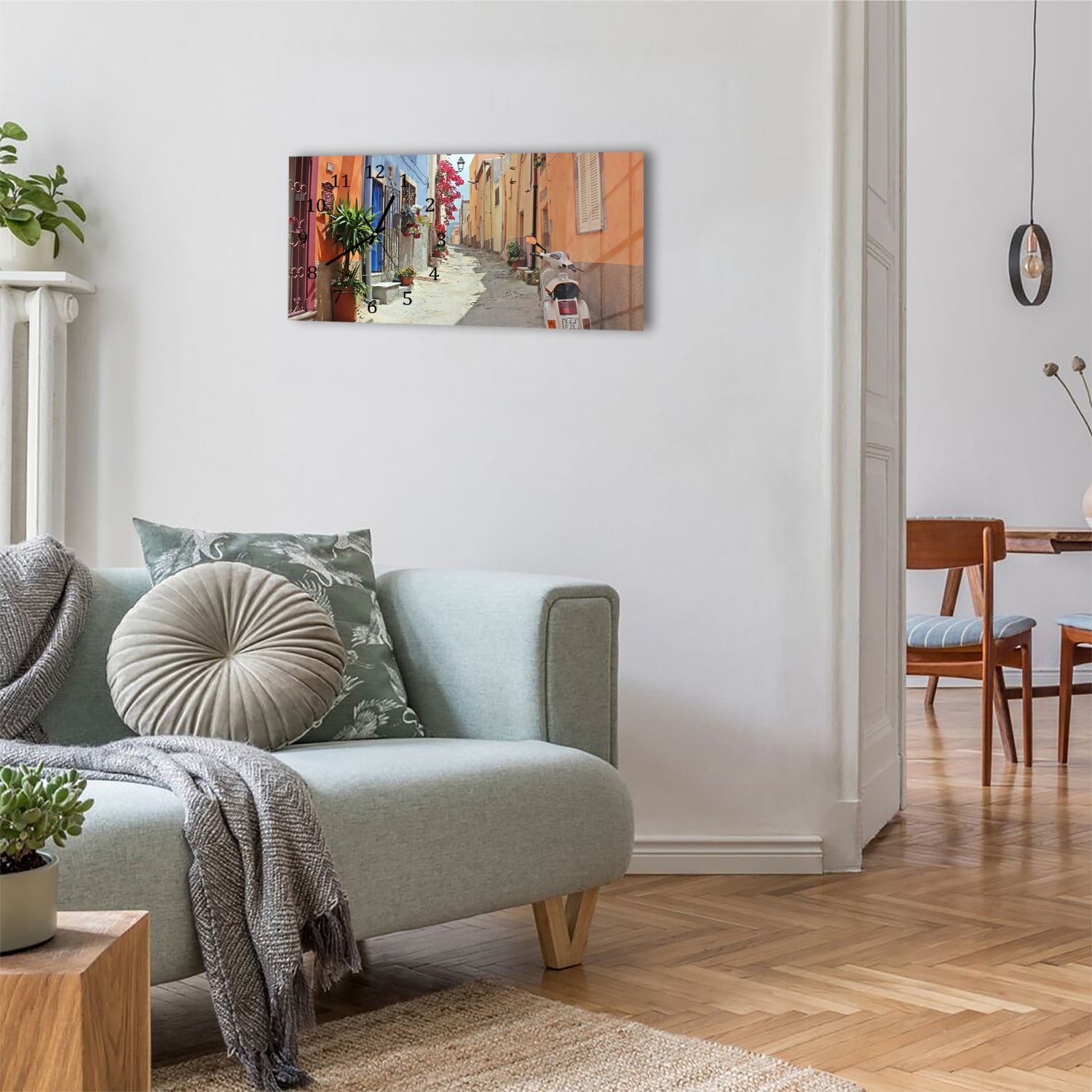 Wanduhr 60x30 - Bunte Gasse