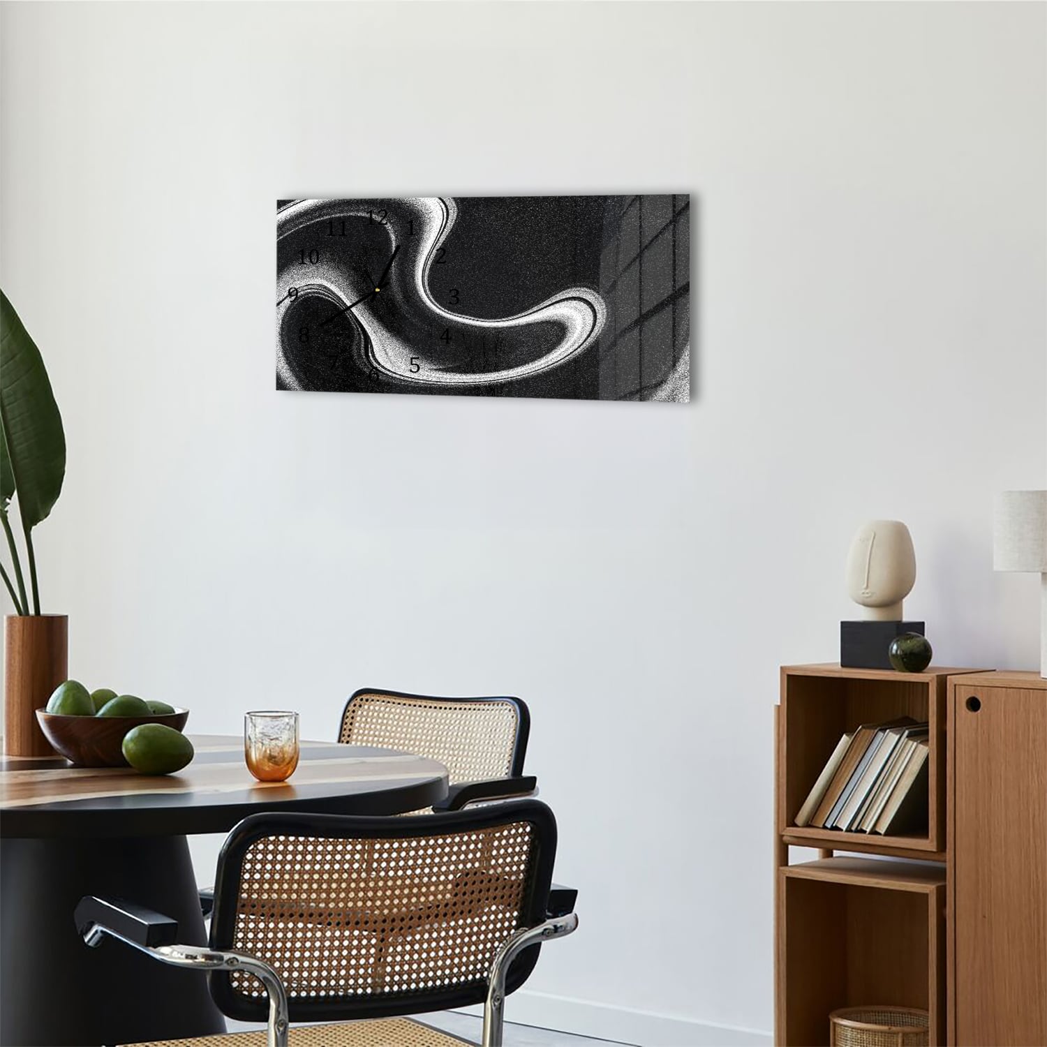 Wanduhr 60x30 - Schwarz-weiß abstrakt