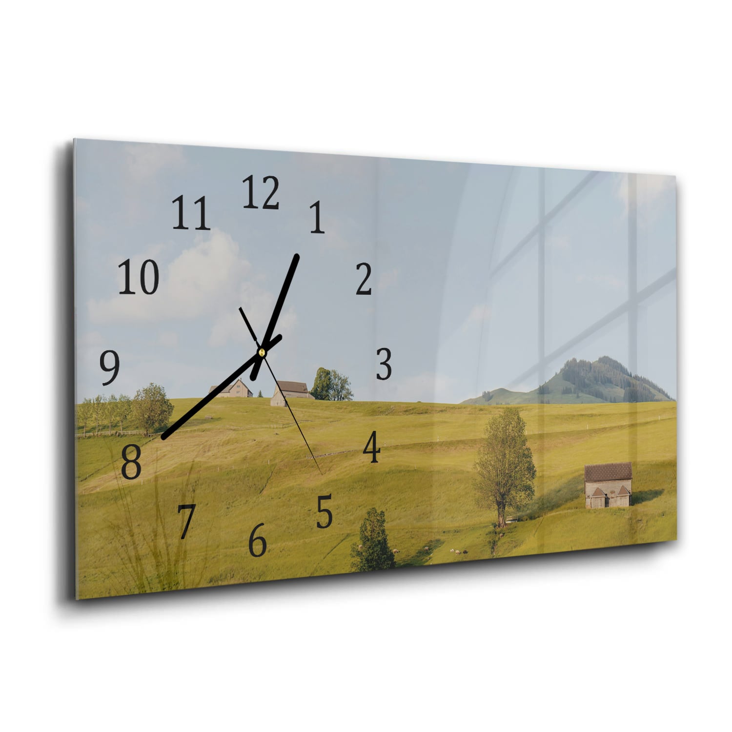 Wanduhr 60x30 - Hügelige Landschaft