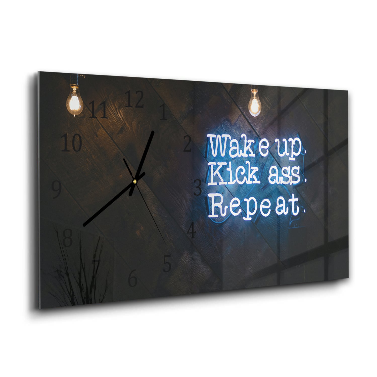 Wanduhr 60x30 - Wake up, Kick ass, Repeat