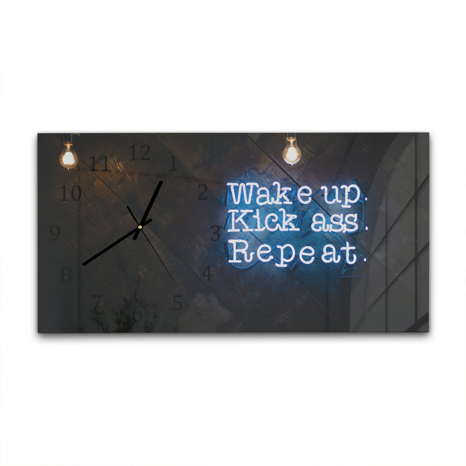Wanduhr 60x30 - Wake up, Kick ass, Repeat