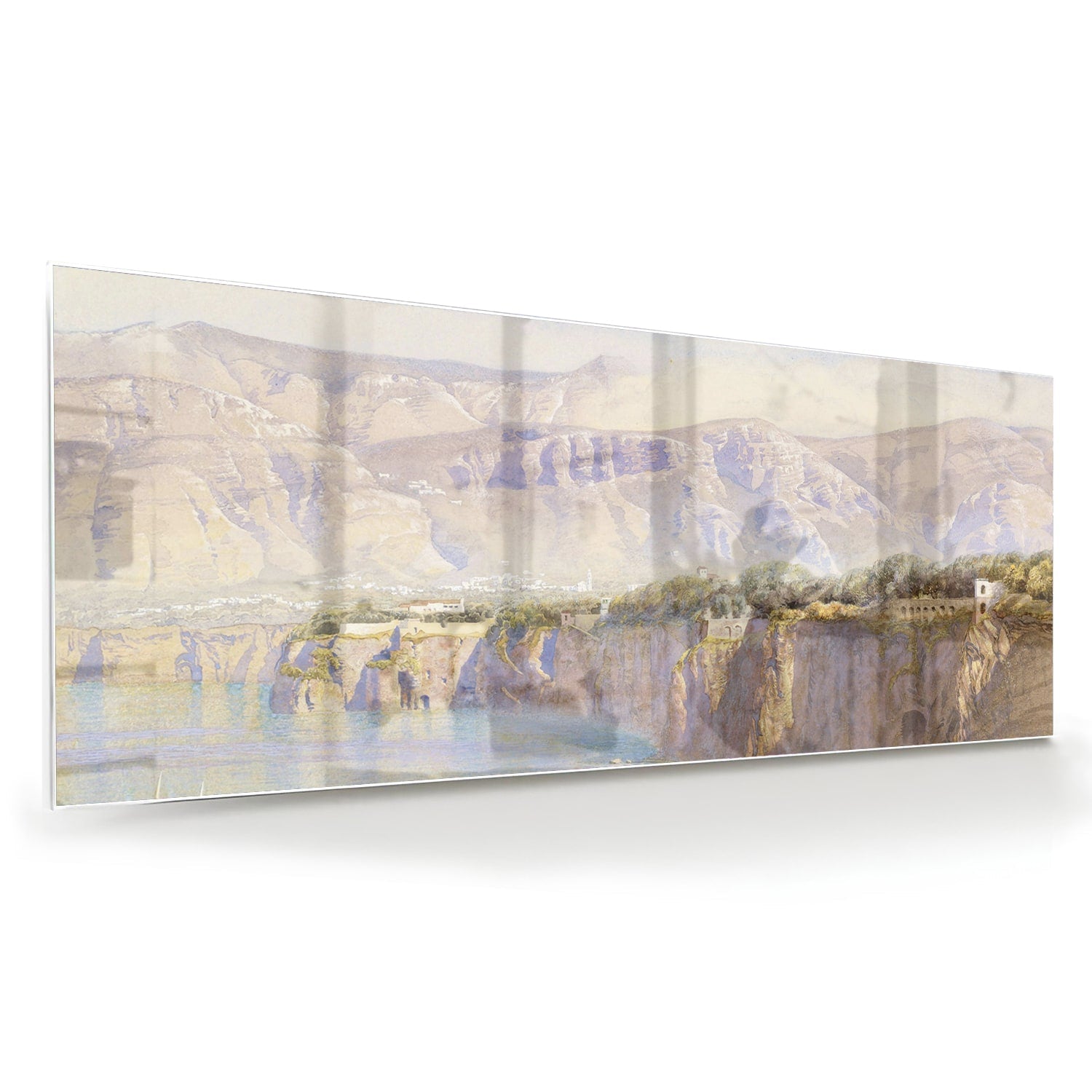 Träumerisches Glasbild mit Berglandschaft – Glasbild aus Sicherheitsglas, Größe 60x60