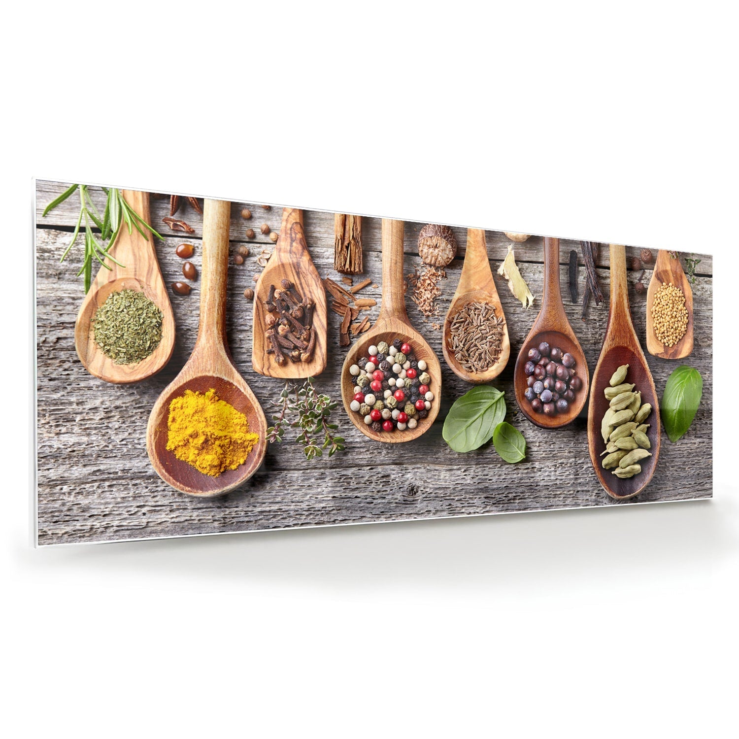Glasbild mit natürlichen Rezepten im Löffel-Design – Glasbild aus Sicherheitsglas, Größe 60x60
