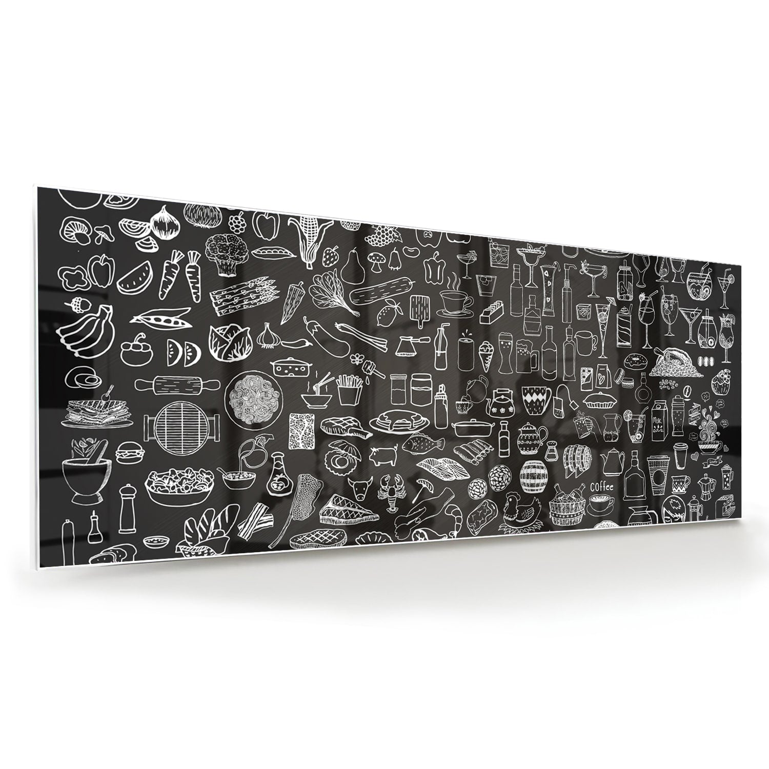 Abstraktes Schwarz-Weiß-Glasbild mit fröhlichen Illustrationen – Glasbild aus Sicherheitsglas, Größe 60x60