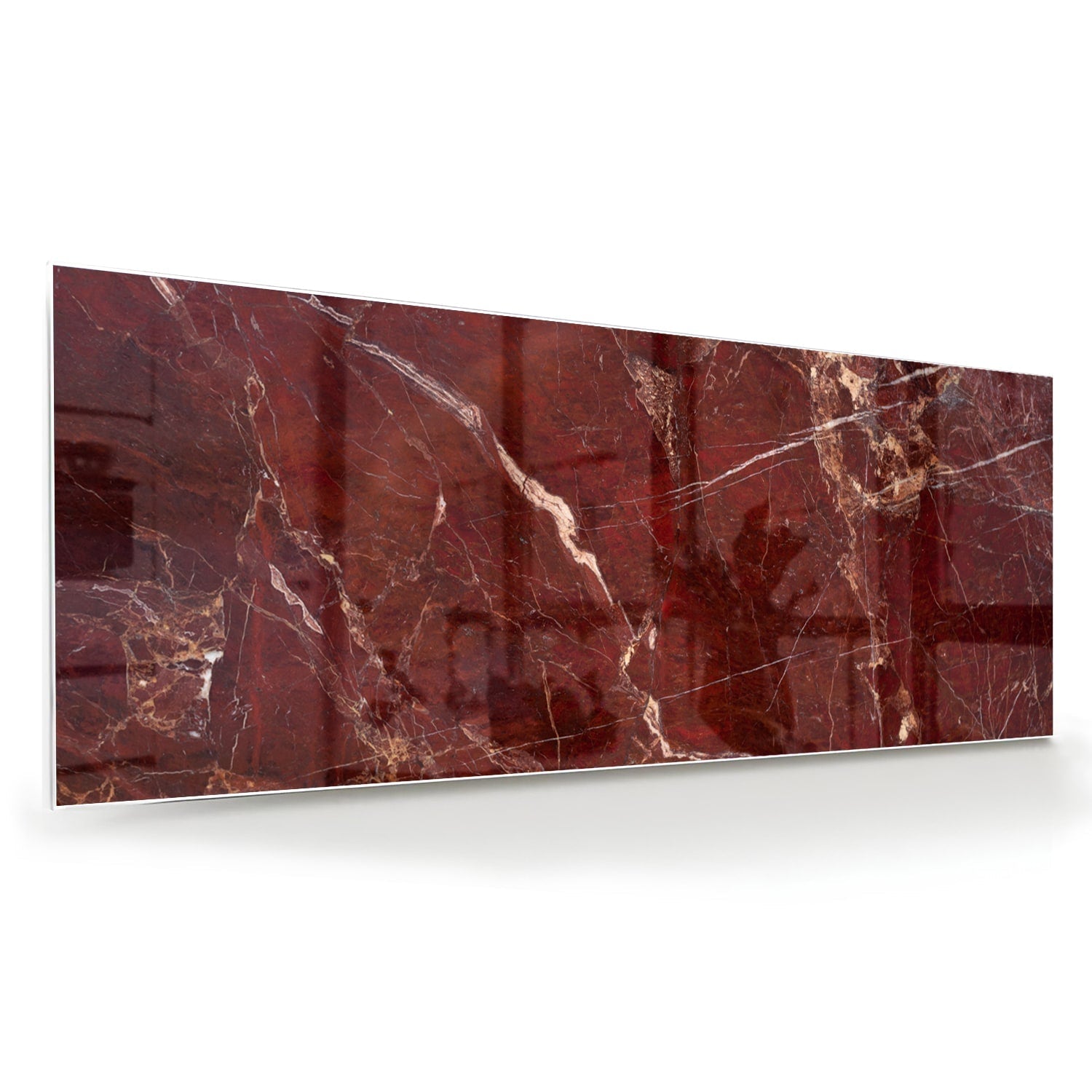 Rotes Glasbild mit Marmoroptik – Glasbild aus Sicherheitsglas, Größe 60x60