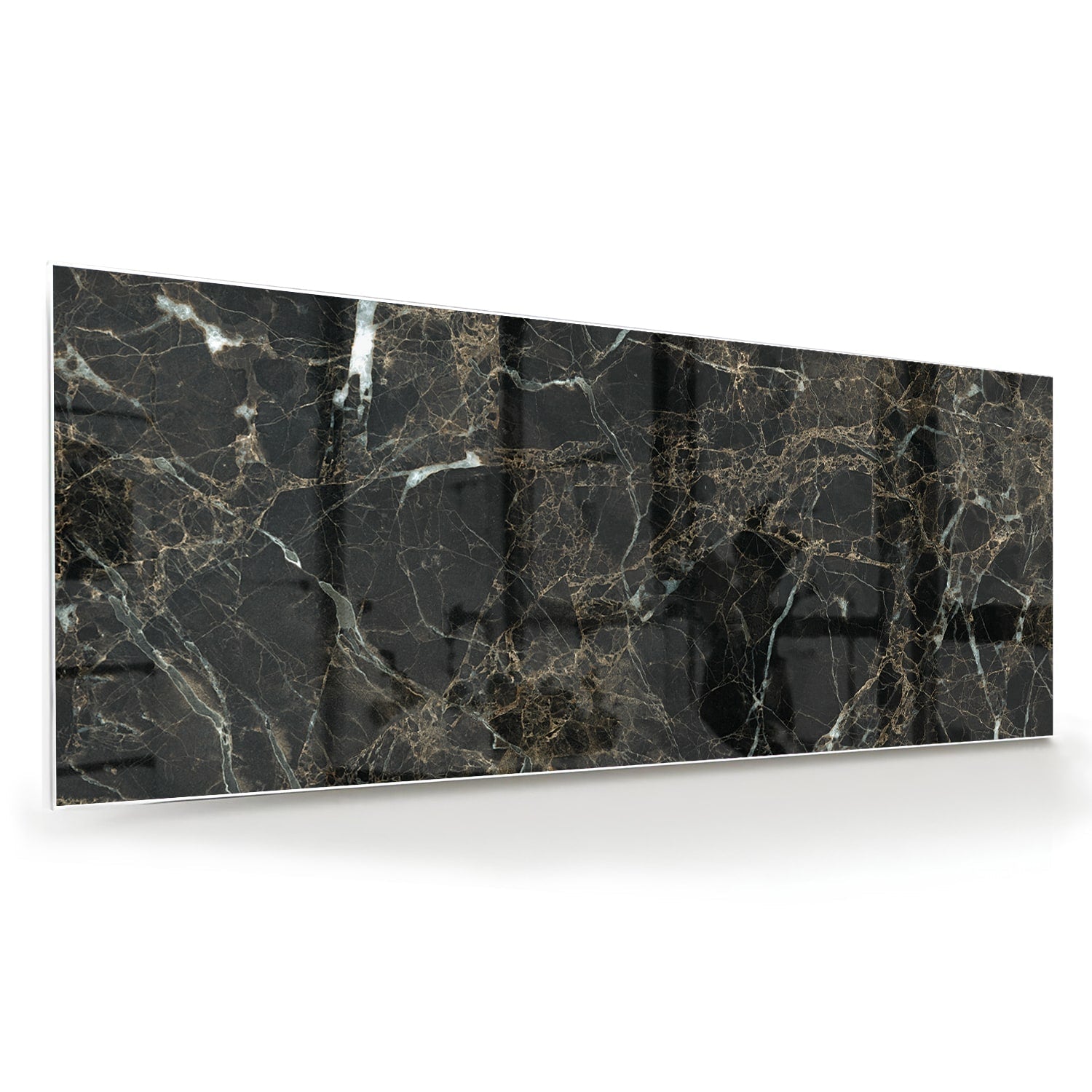 Elegantes schwarzes Marmor-Glasbild für luxuriöses Interieur – Glasbild aus Sicherheitsglas, Größe 60x60
