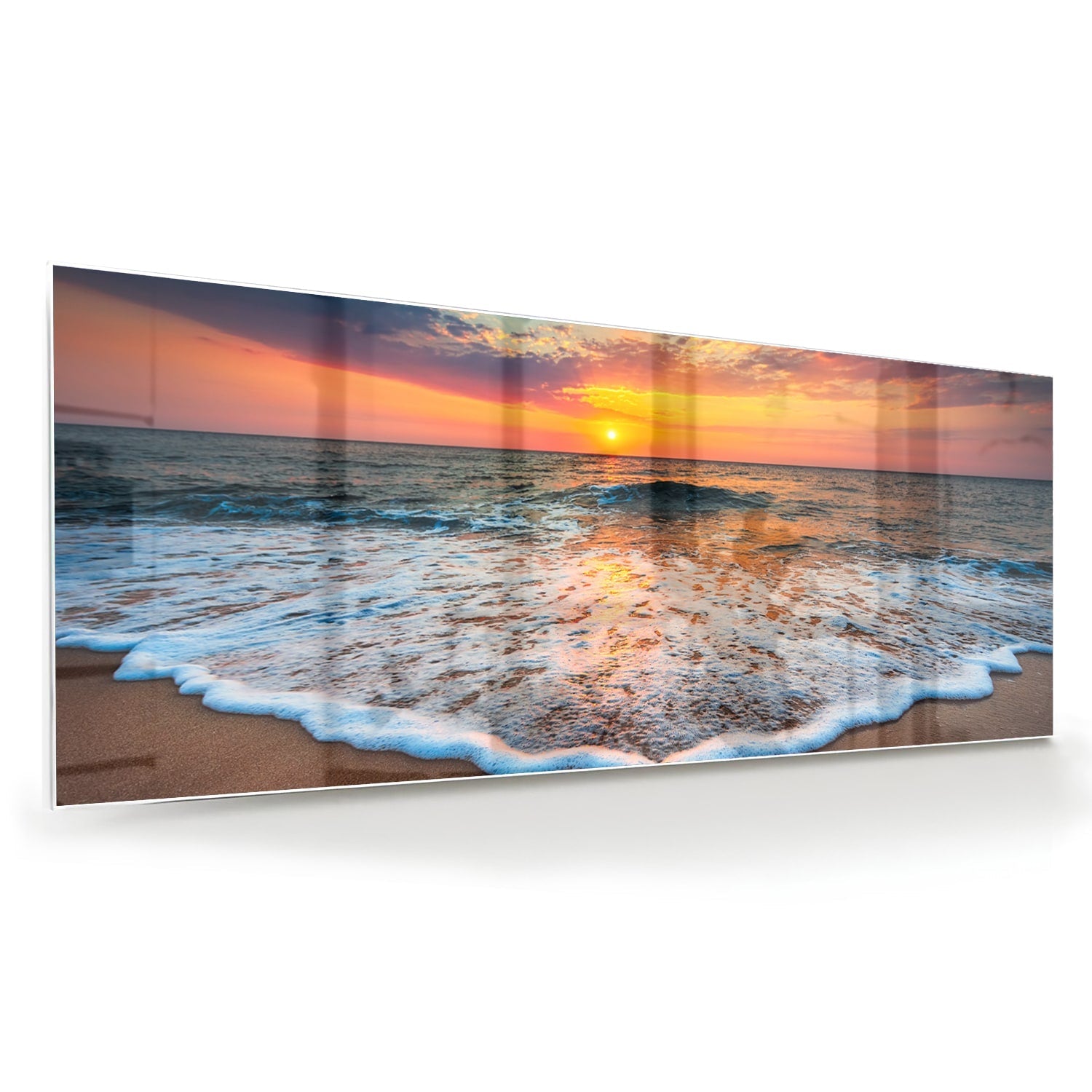 Glasbild – Sonnenuntergang am Strand – Glasbild aus Sicherheitsglas, Größe 60x60
