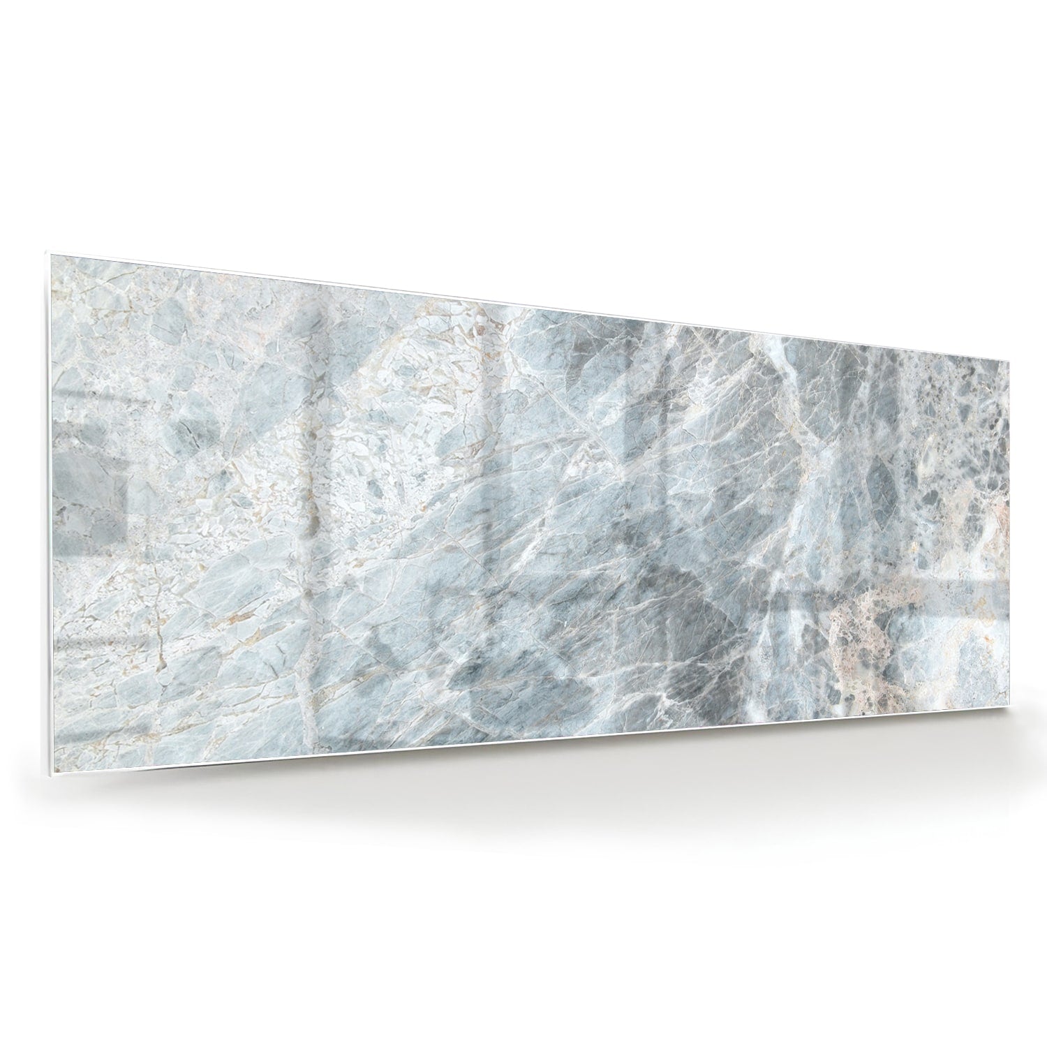 Glasbild mit Marmoroptik in Blau und Grau – Glasbild aus Sicherheitsglas, Größe 60x60
