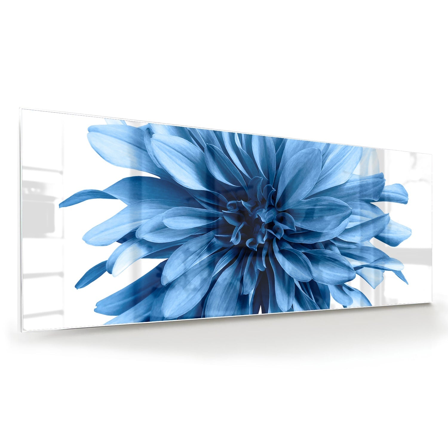 Blaues Glasbild mit einer Blume – Glasbild aus Sicherheitsglas, Größe 60x60