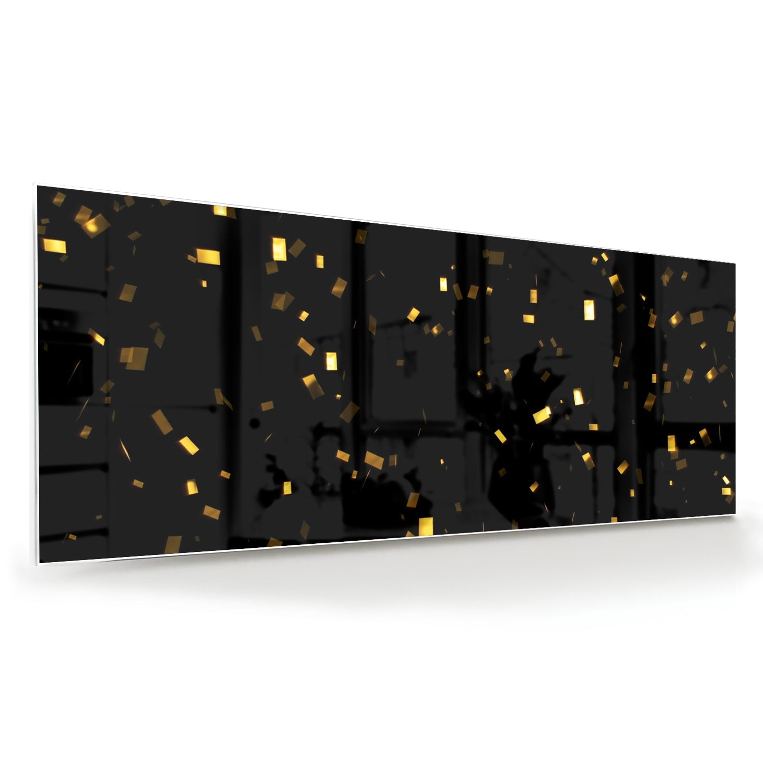 Schwarzes Glasbild mit goldenem Konfetti – Glasbild aus Sicherheitsglas, Größe 60x60