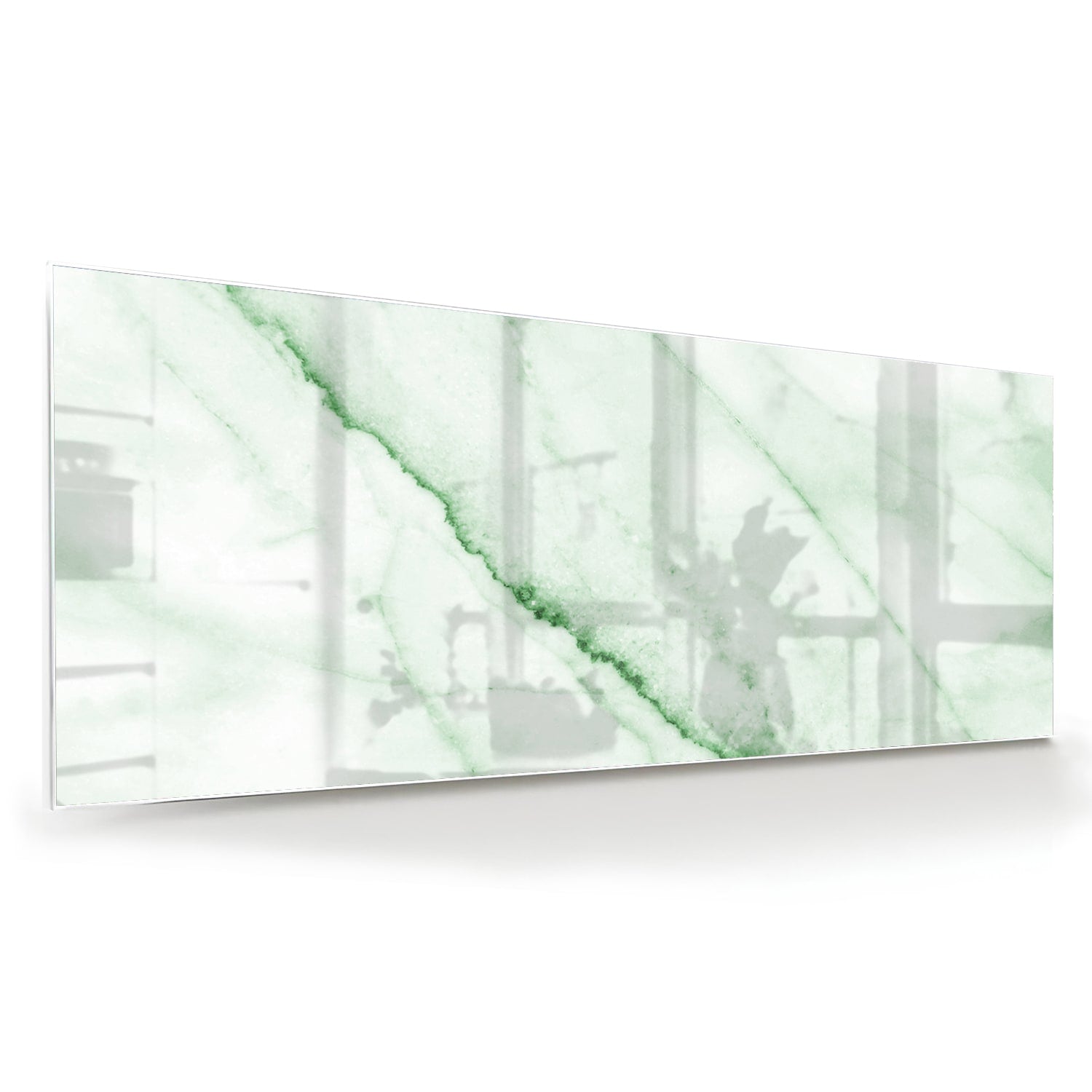Elegantes Glasbild mit grüner Marmoroptik – Glasbild aus Sicherheitsglas, Größe 60x60