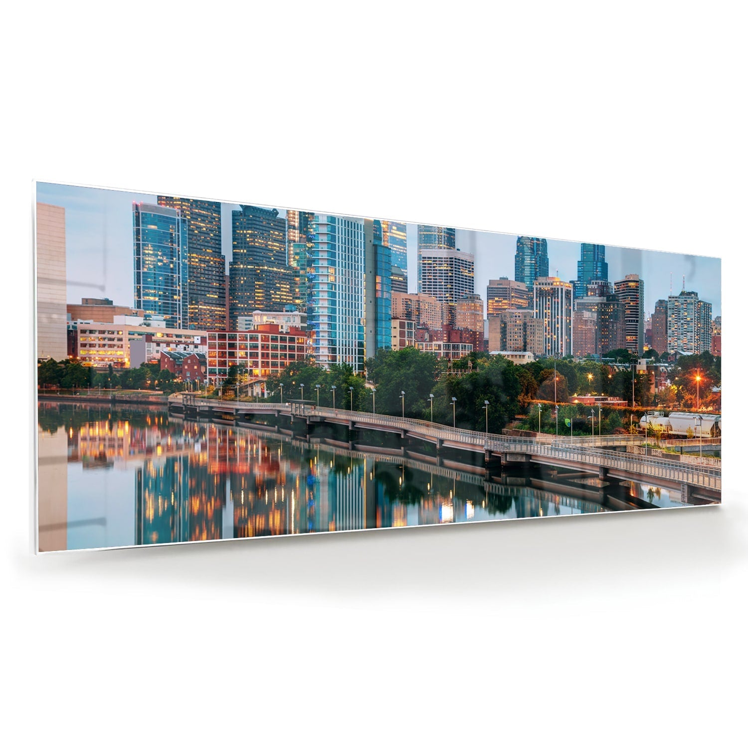 Modernes Glasbild mit Stadtansicht – Glasbild aus Sicherheitsglas, Größe 60x60