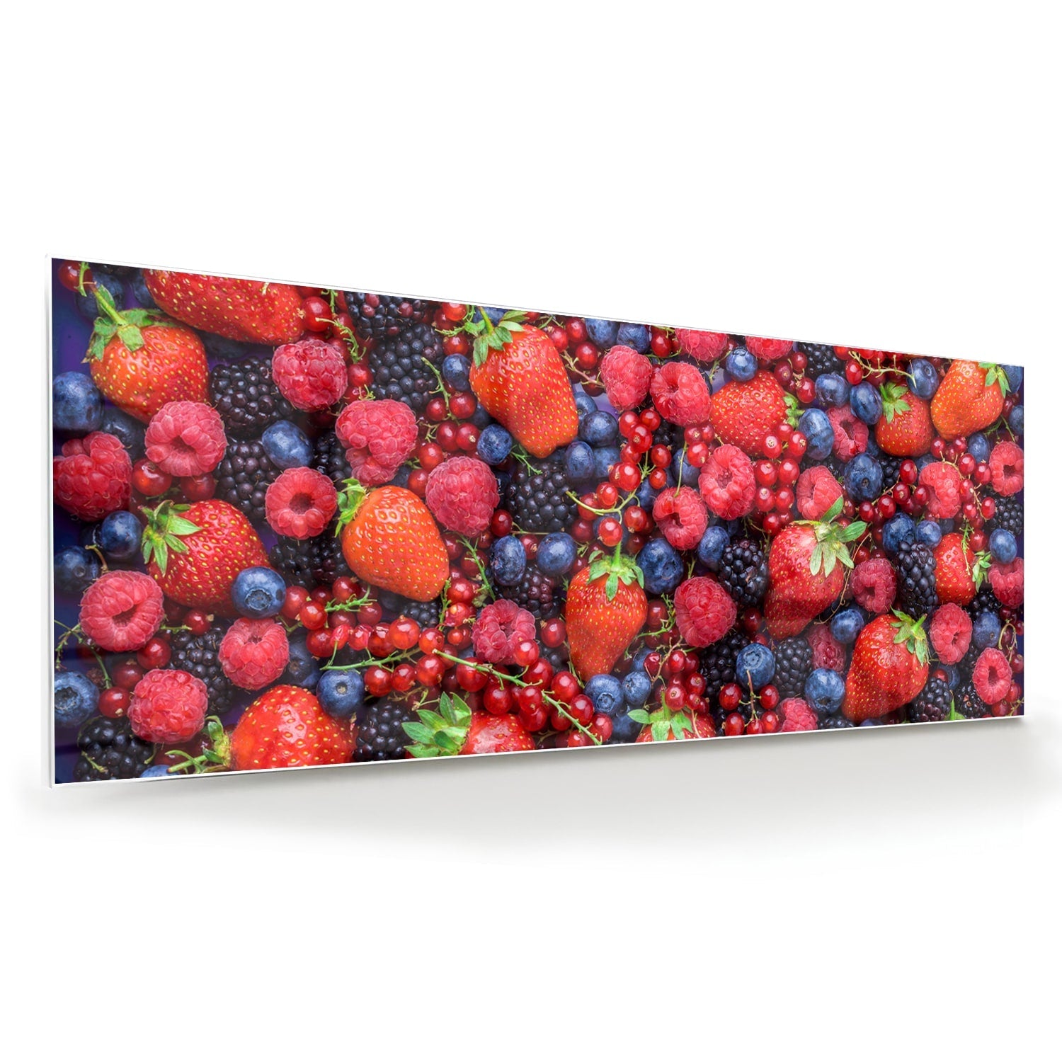 Farbenfrohes Glasbild mit Beeren und Früchten – Glasbild aus Sicherheitsglas, Größe 60x60