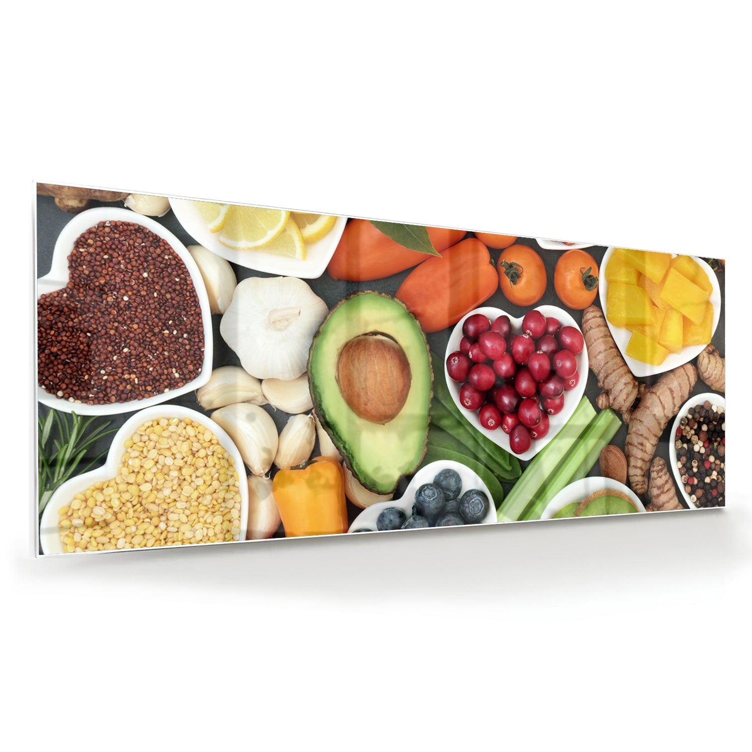 Fröhliches Glasbild mit Früchten für die Küche – Glasbild aus Sicherheitsglas, Größe 60x60