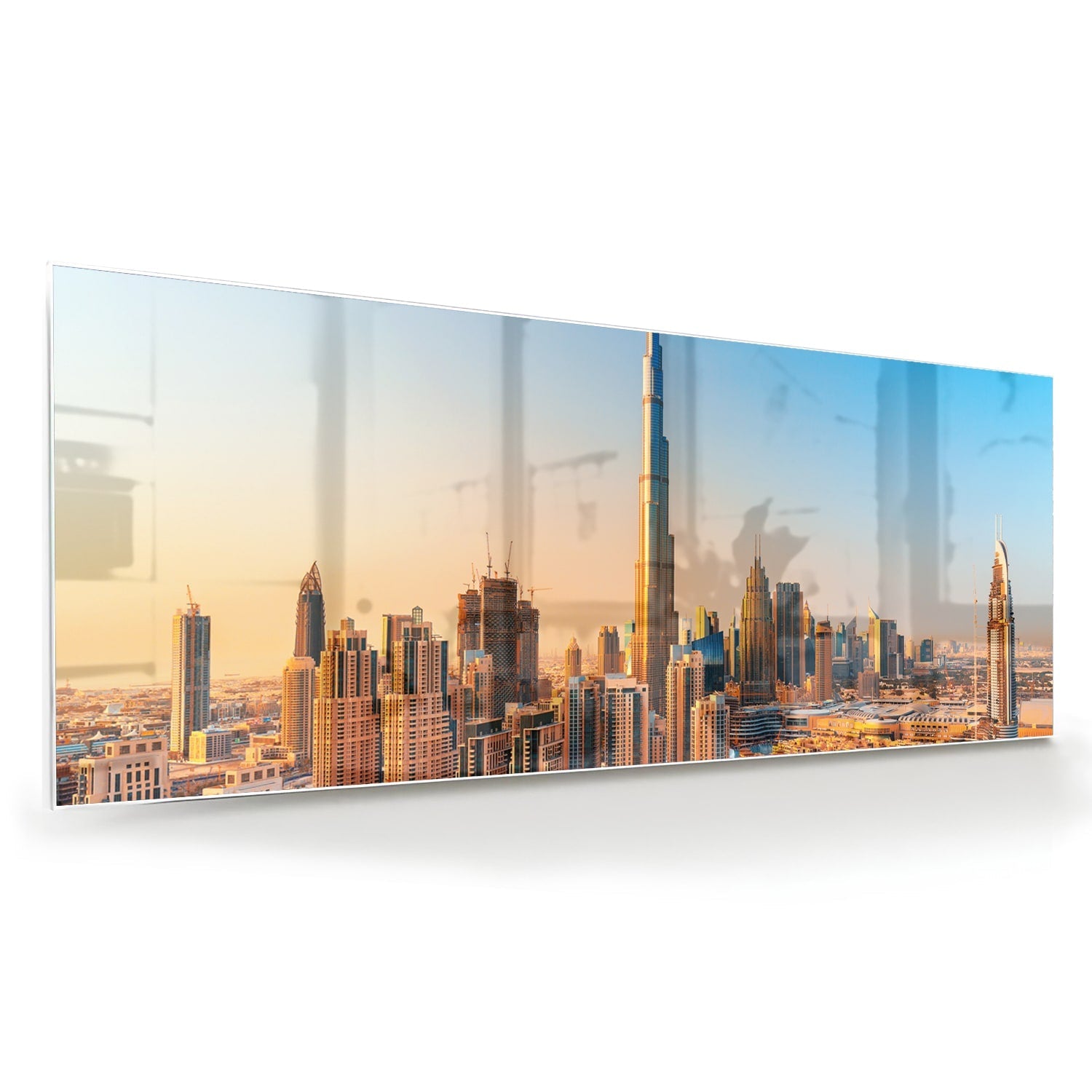 Modernes Glasbild mit Skyline Dubai – Glasbild aus Sicherheitsglas, Größe 60x60