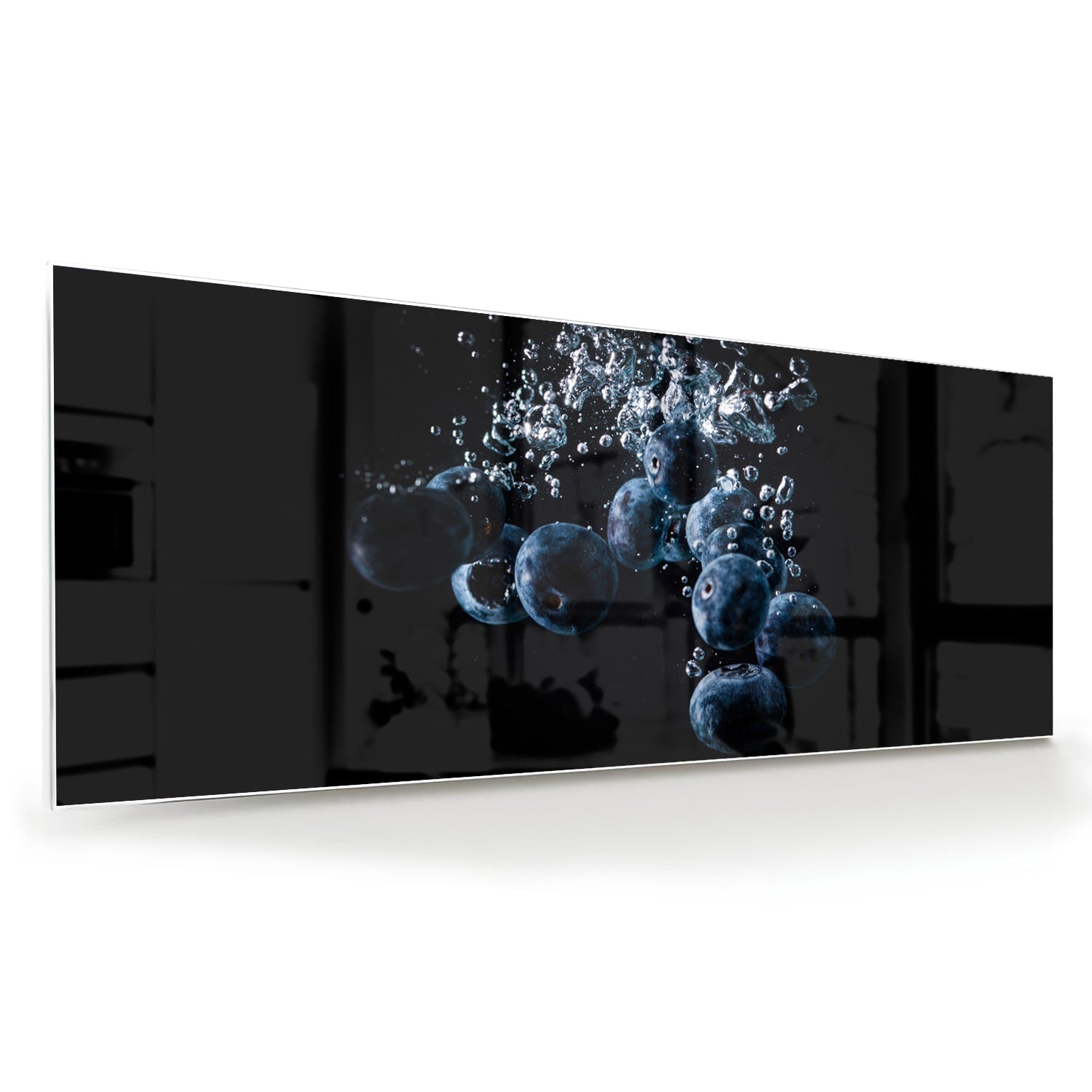 Abstraktes Glasbild mit Blasen in Wasser – Glasbild aus Sicherheitsglas, Größe 60x60