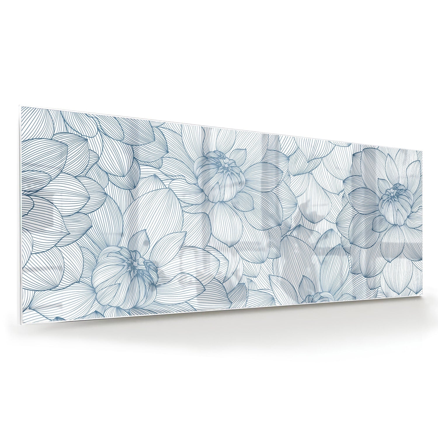 Elegantes Glasbild mit Blumendesign in Blau – Glasbild aus Sicherheitsglas, Größe 60x60