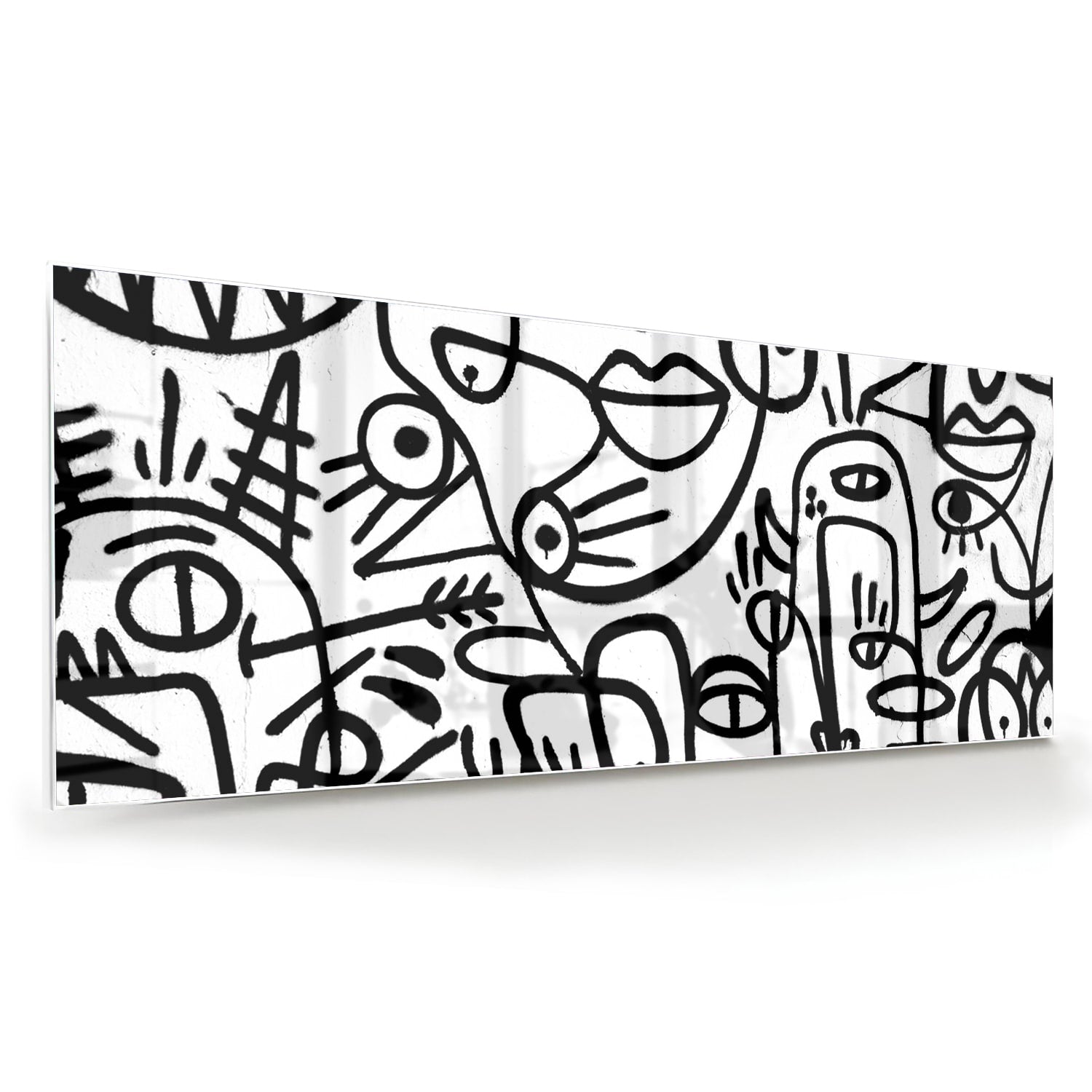 Abstraktes Schwarz-Weiß-Glasbild mit Formen – Glasbild aus Sicherheitsglas, Größe 60x60