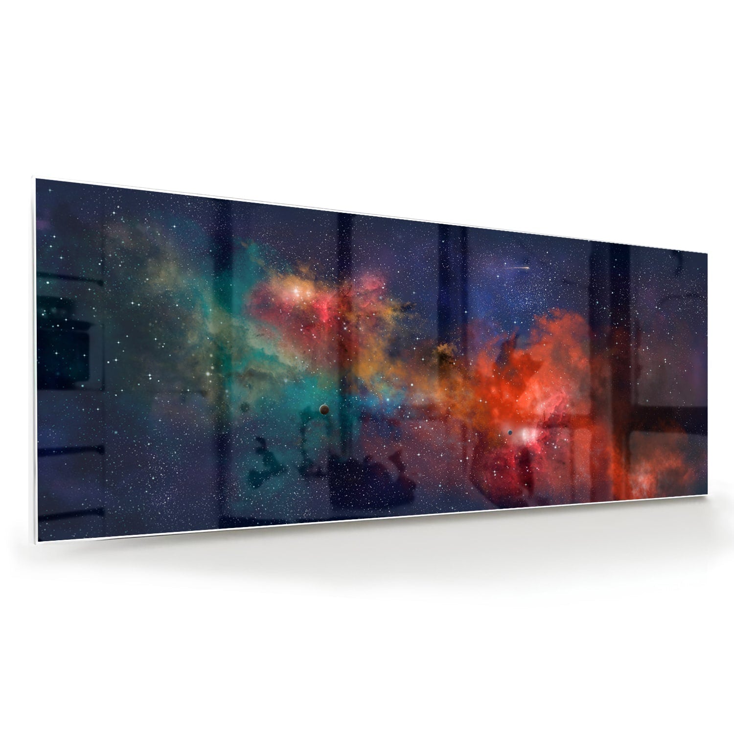 Leuchtendes Glasbild mit Galaxie – Glasbild aus Sicherheitsglas, Größe 60x60