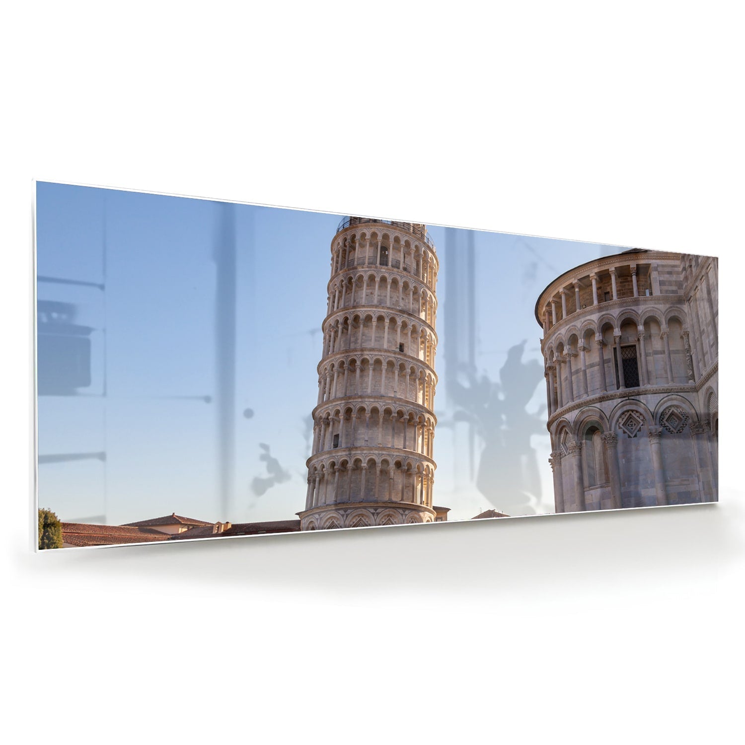 Glasbild mit dem Schiefen Turm von Pisa – Glasbild aus Sicherheitsglas, Größe 60x60