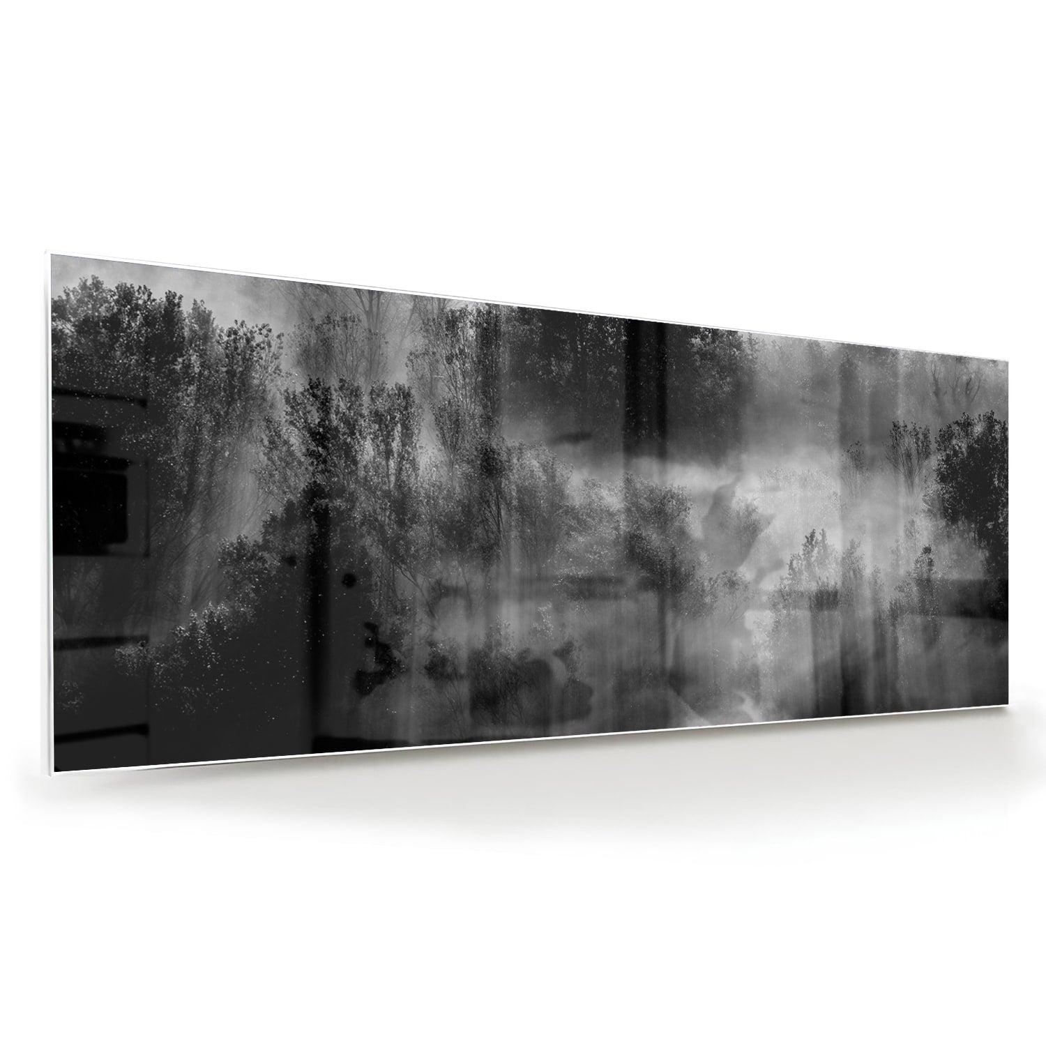 Abstraktes Schwarz-Weiß-Glasbild mit Bäumen – Glasbild aus Sicherheitsglas, Größe 60x60