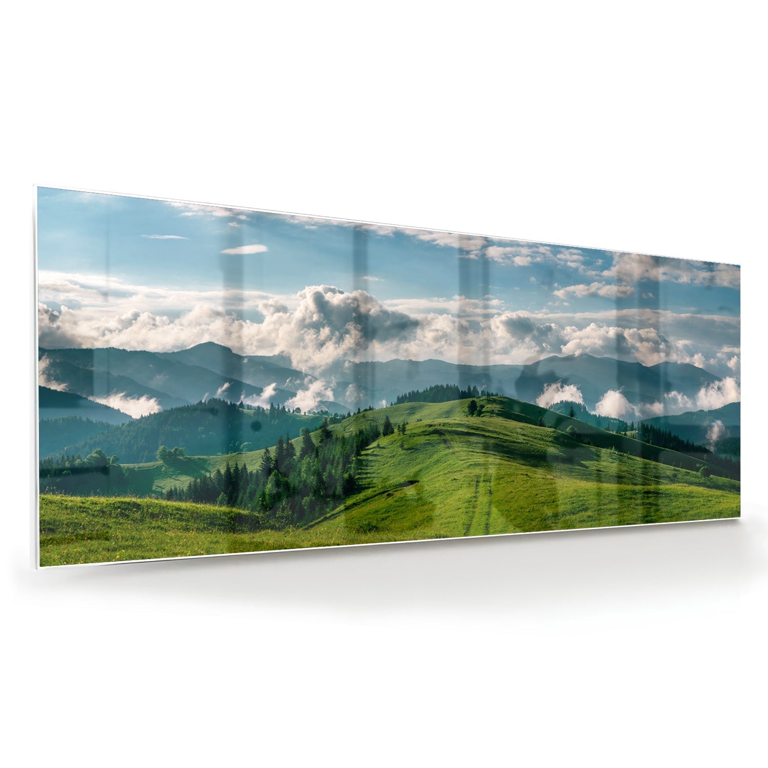 Glasbild mit atemberaubender Berglandschaft – Glasbild aus Sicherheitsglas, Größe 60x60