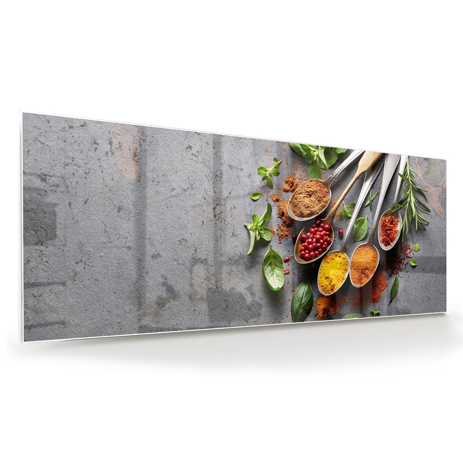 Glasbild mit Kräutern und Gewürzen – Glasbild aus Sicherheitsglas, Größe 60x60