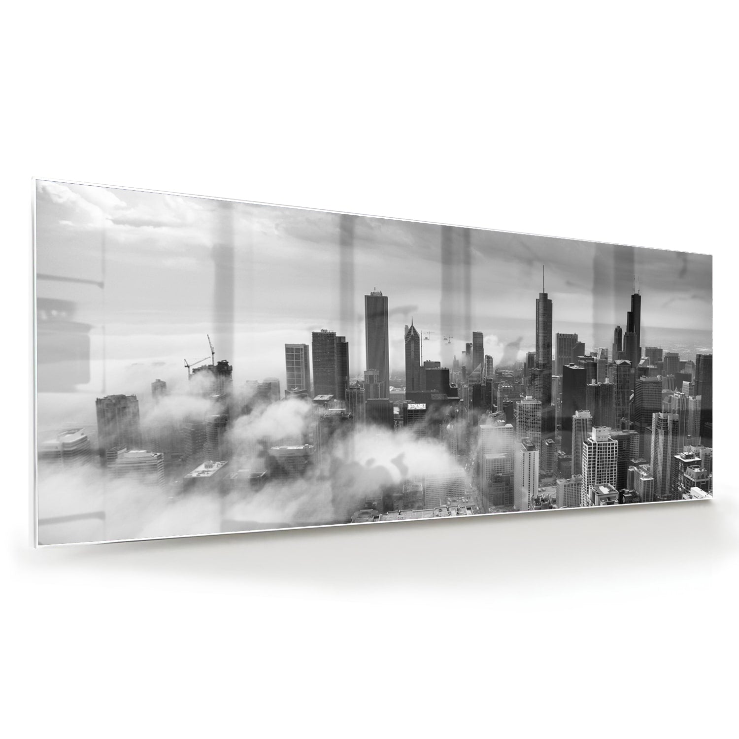 Schwarz-Weiß-Glasbild mit Stadtmotiv – Glasbild aus Sicherheitsglas, Größe 60x60